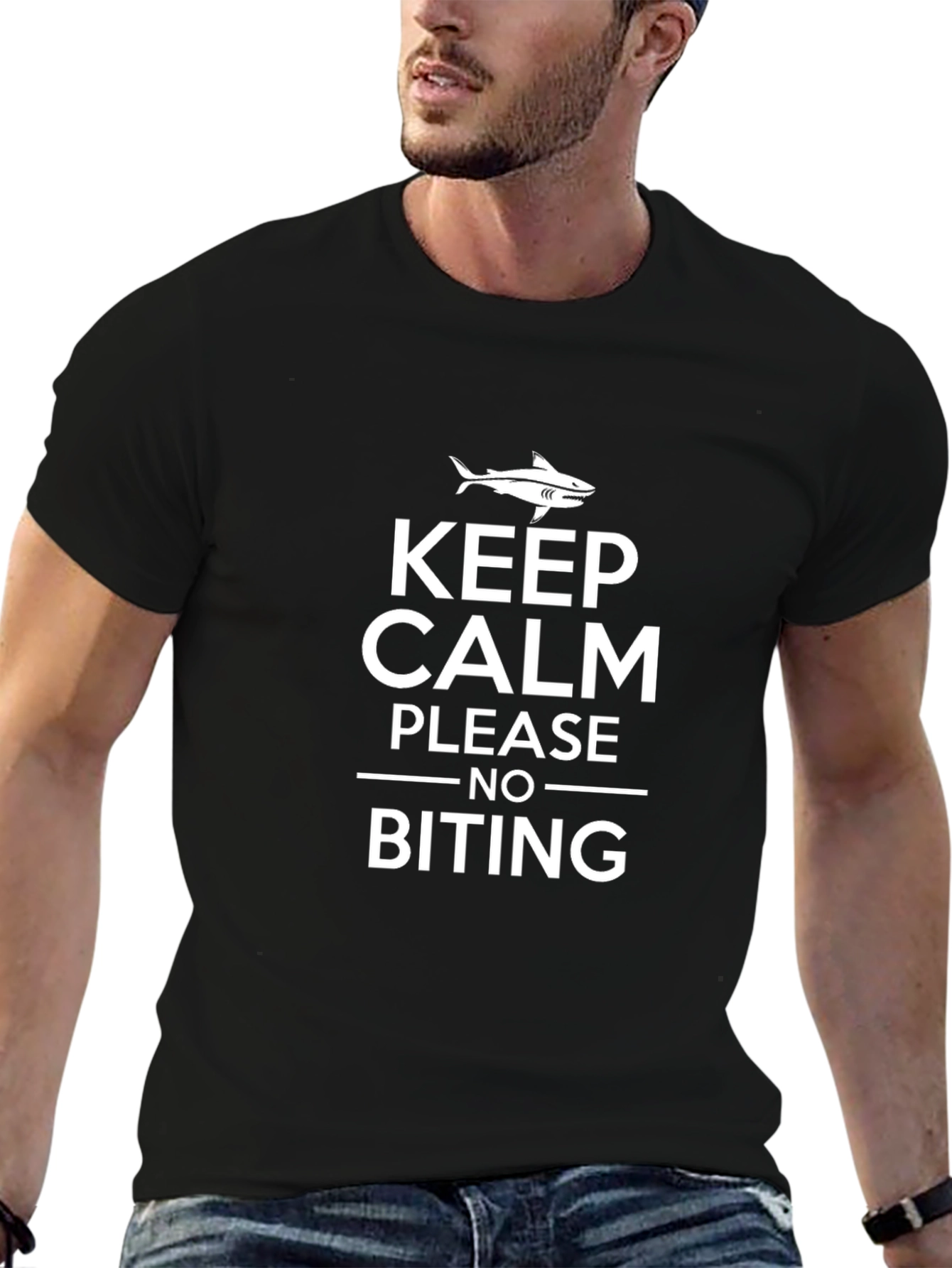 Keep Calm Shark Graphic Black T-Shirt
