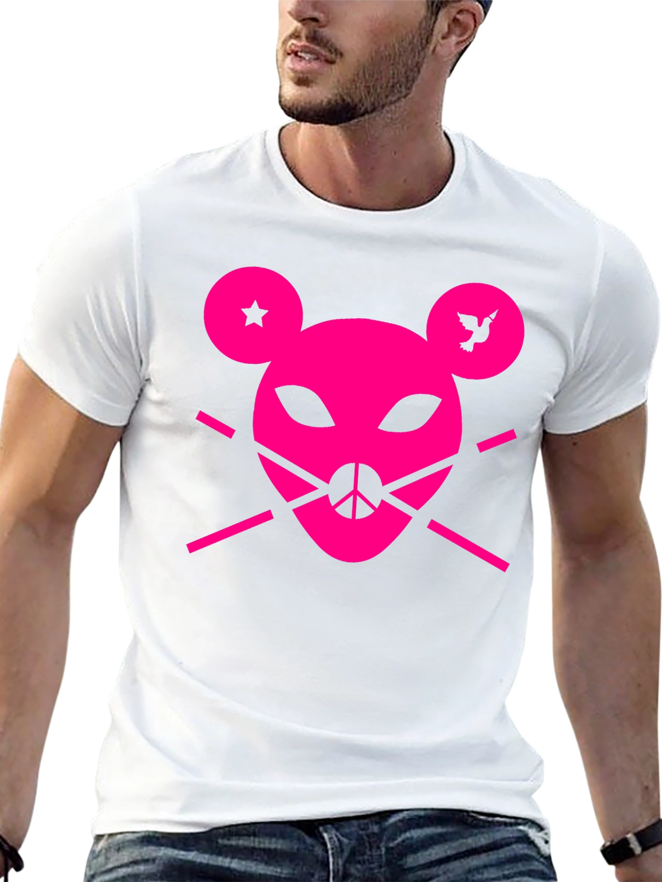 Abstract Pink Mouse Graphic Tee - Unisex Black T-Shirt