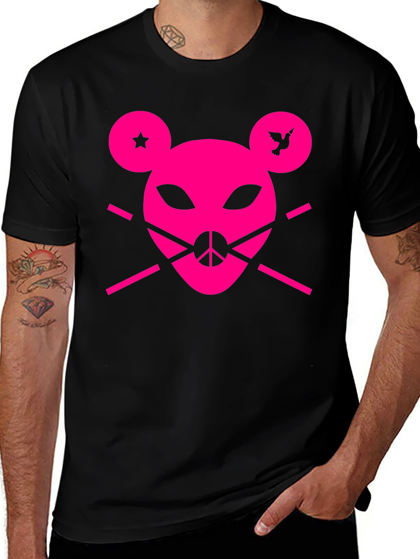 Abstract Pink Mouse Graphic Tee - Unisex Black T-Shirt