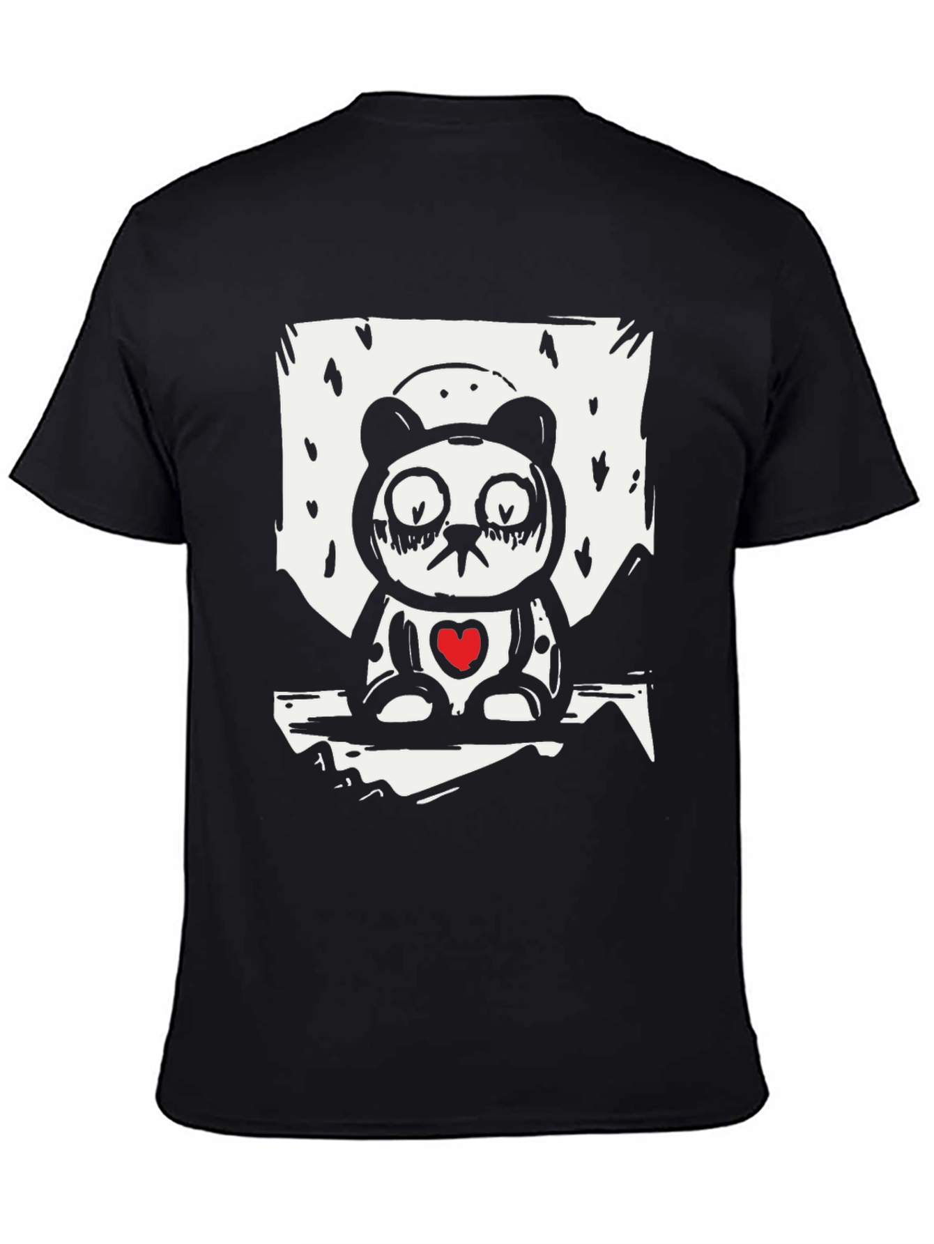 Sad Panda Heart Graphic Tee - Black
