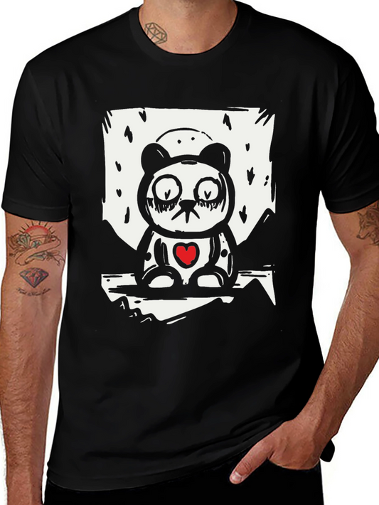 Sad Panda Heart Graphic Tee - Black