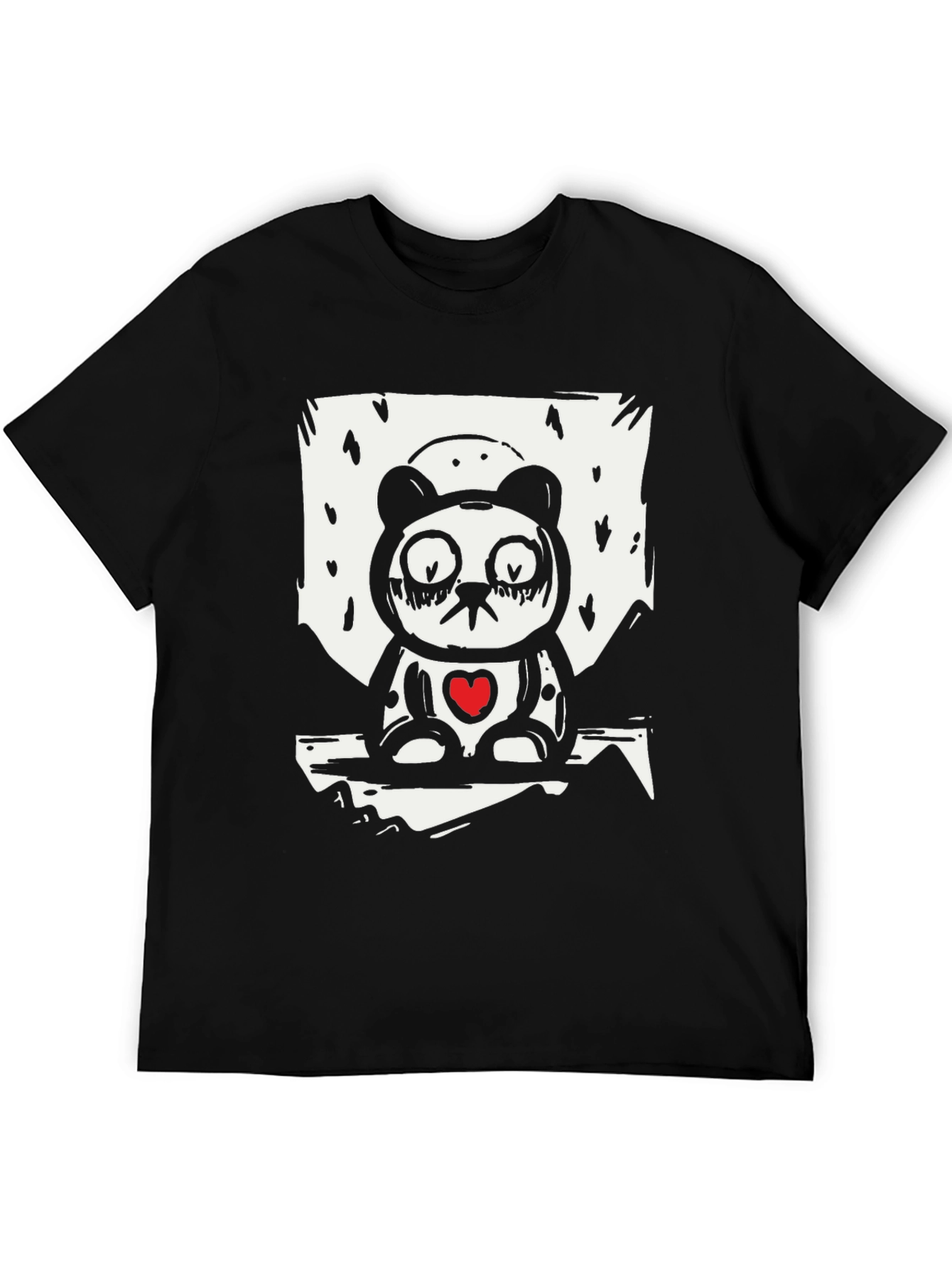 Sad Panda Heart Graphic Tee - Black
