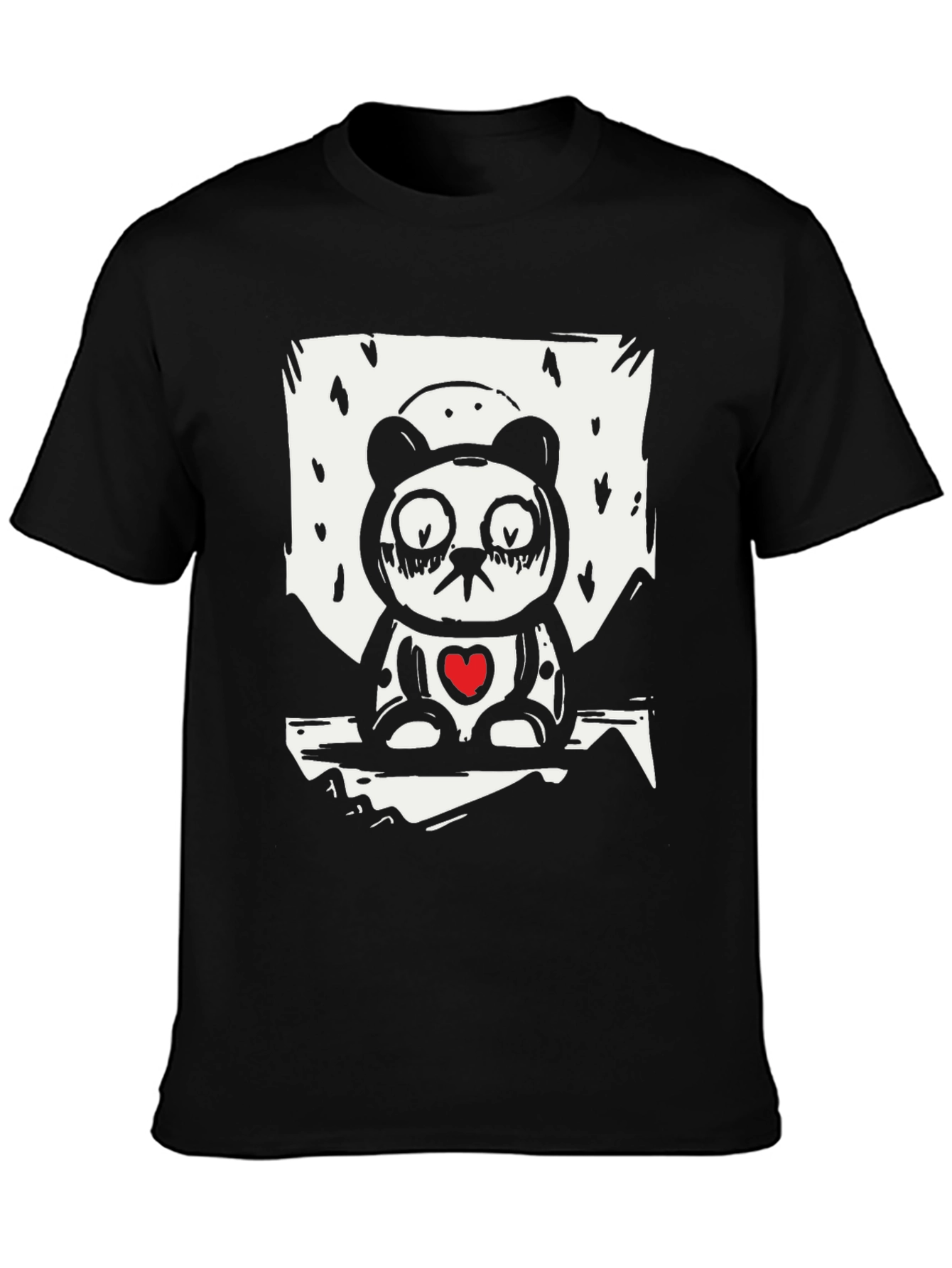 Sad Panda Heart Graphic Tee - Black
