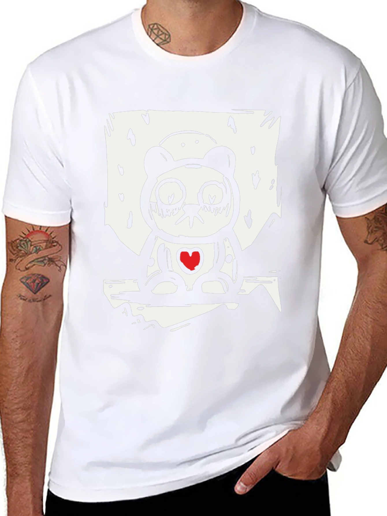 Sad Panda Heart Graphic Tee - Black