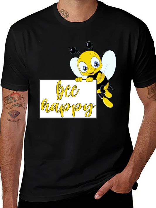 Bee Happy Graphic T-Shirt - Black Cotton Tee
