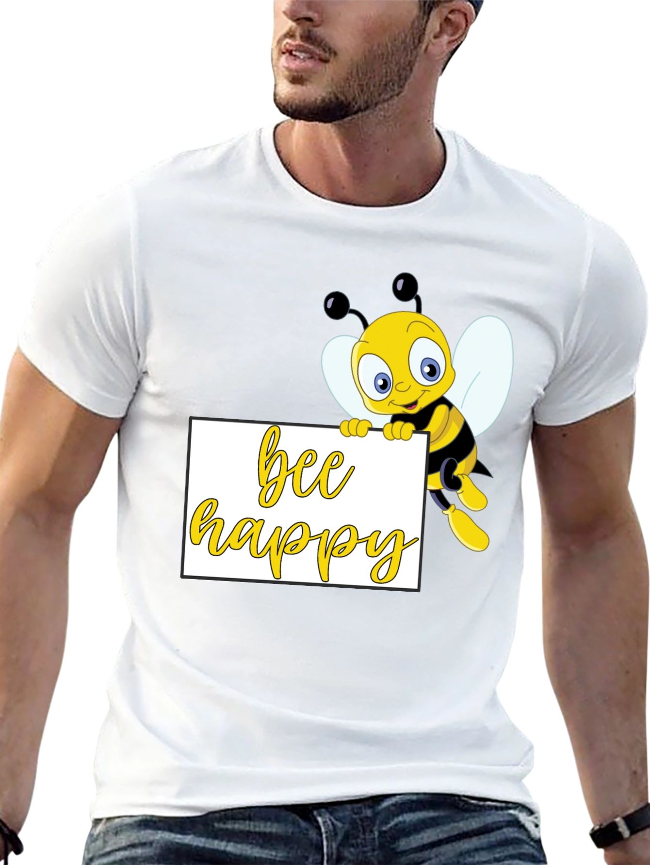 Bee Happy Graphic T-Shirt - Black Cotton Tee