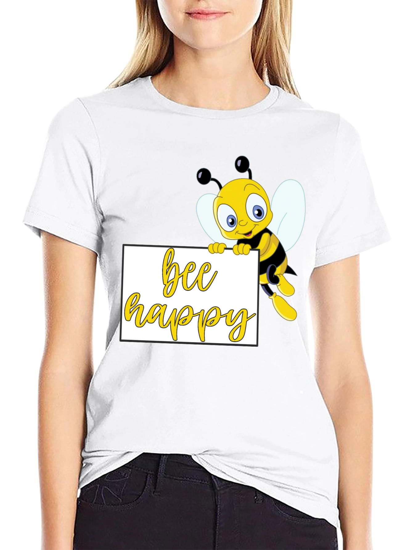 Bee Happy Graphic T-Shirt - Black Cotton Tee