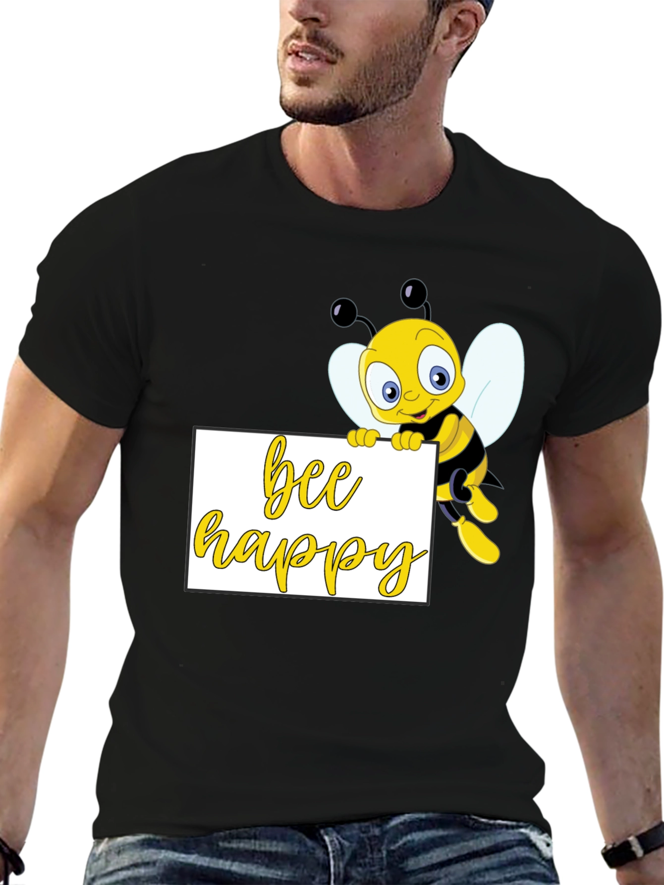 Bee Happy Graphic T-Shirt - Black Cotton Tee