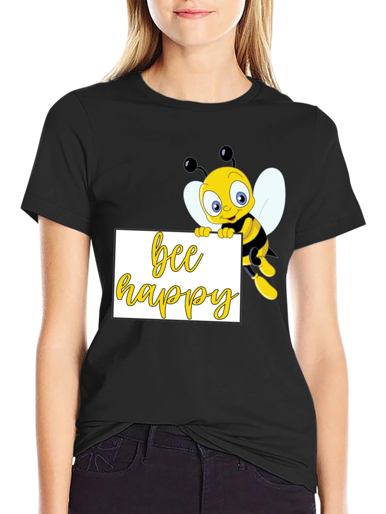 Bee Happy Graphic T-Shirt - Black Cotton Tee