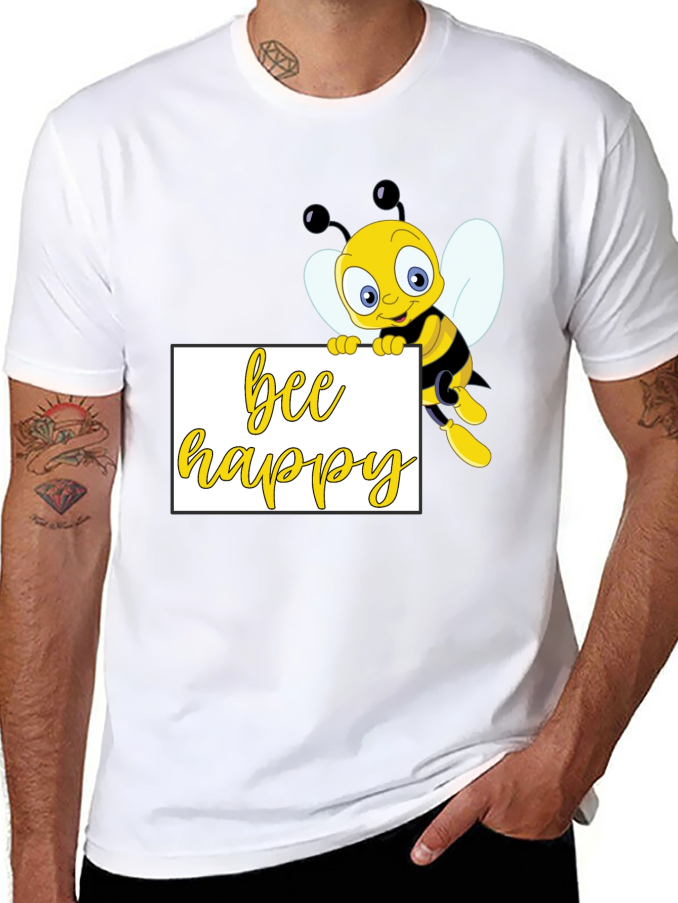 Bee Happy Graphic T-Shirt - Black Cotton Tee