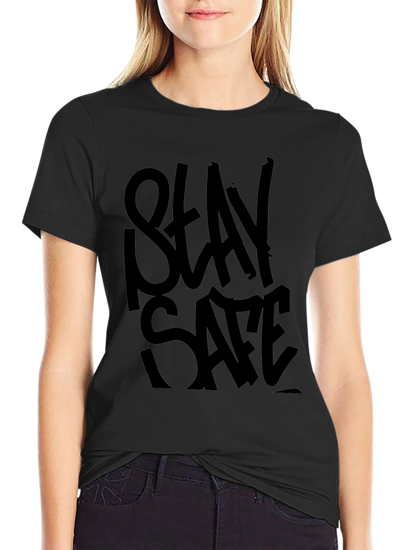 Stay Safe Black Graphic T-Shirt