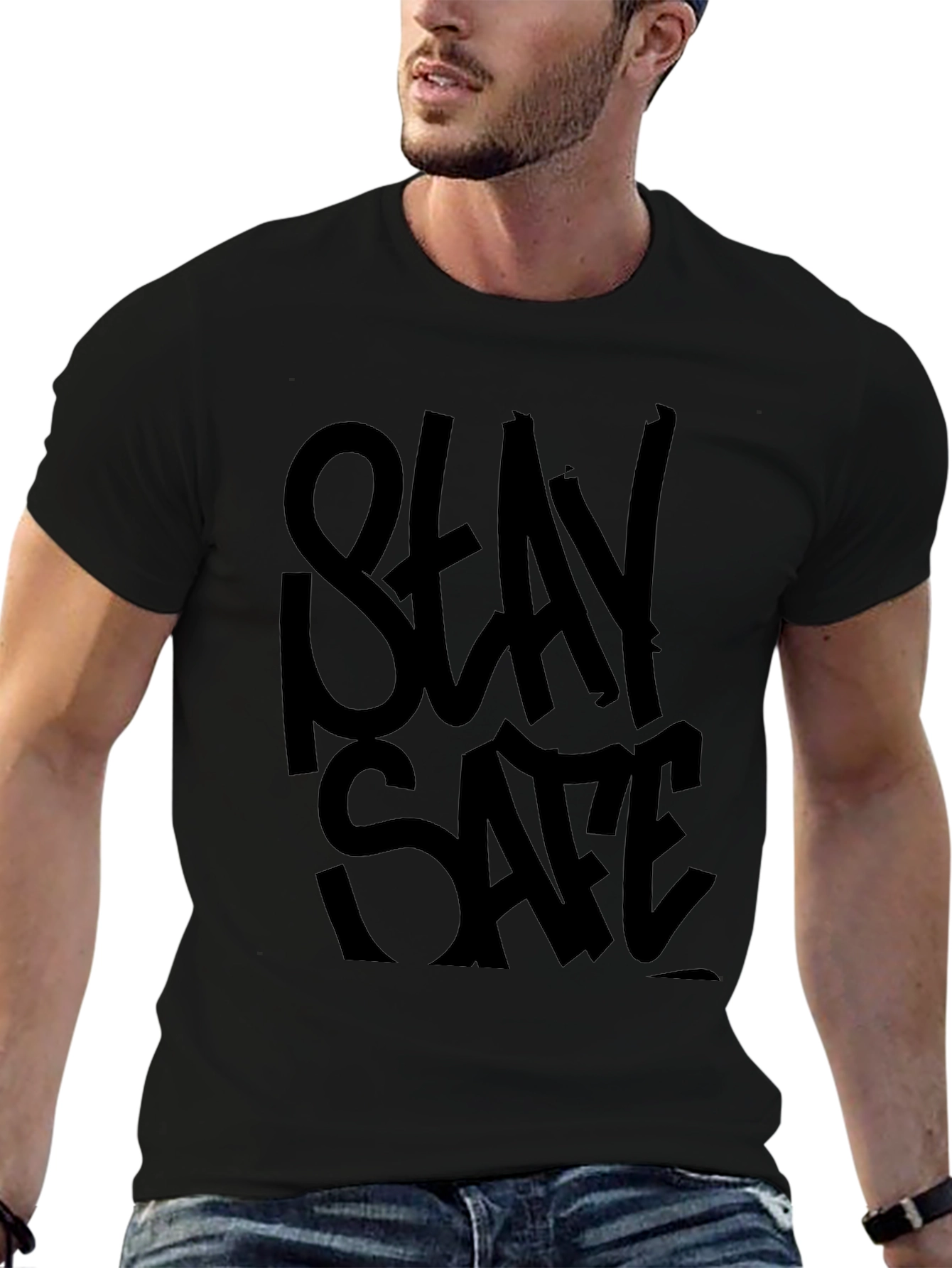 Stay Safe Black Graphic T-Shirt