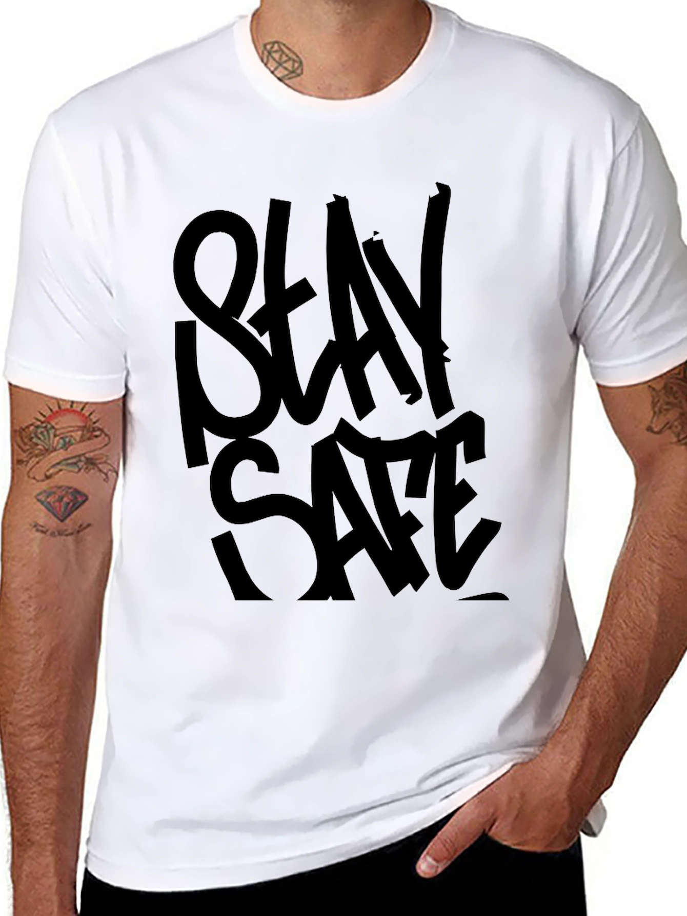 Stay Safe Black Graphic T-Shirt