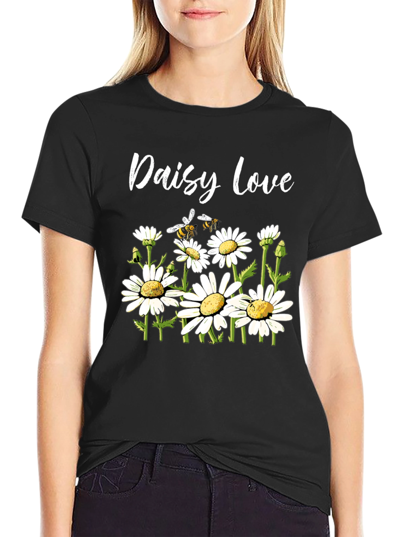 Daisy Love Graphic Tee - Black Cotton T-Shirt
