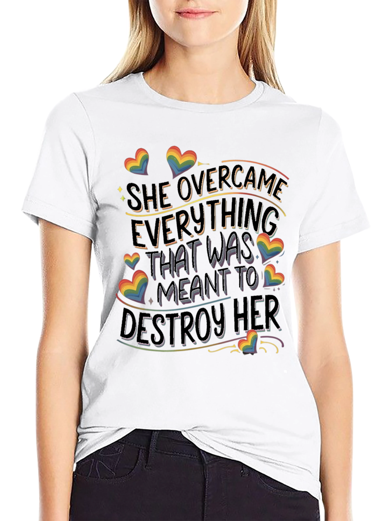She Overcame T-Shirt | Pride LGBTQ+ Rainbow Heart