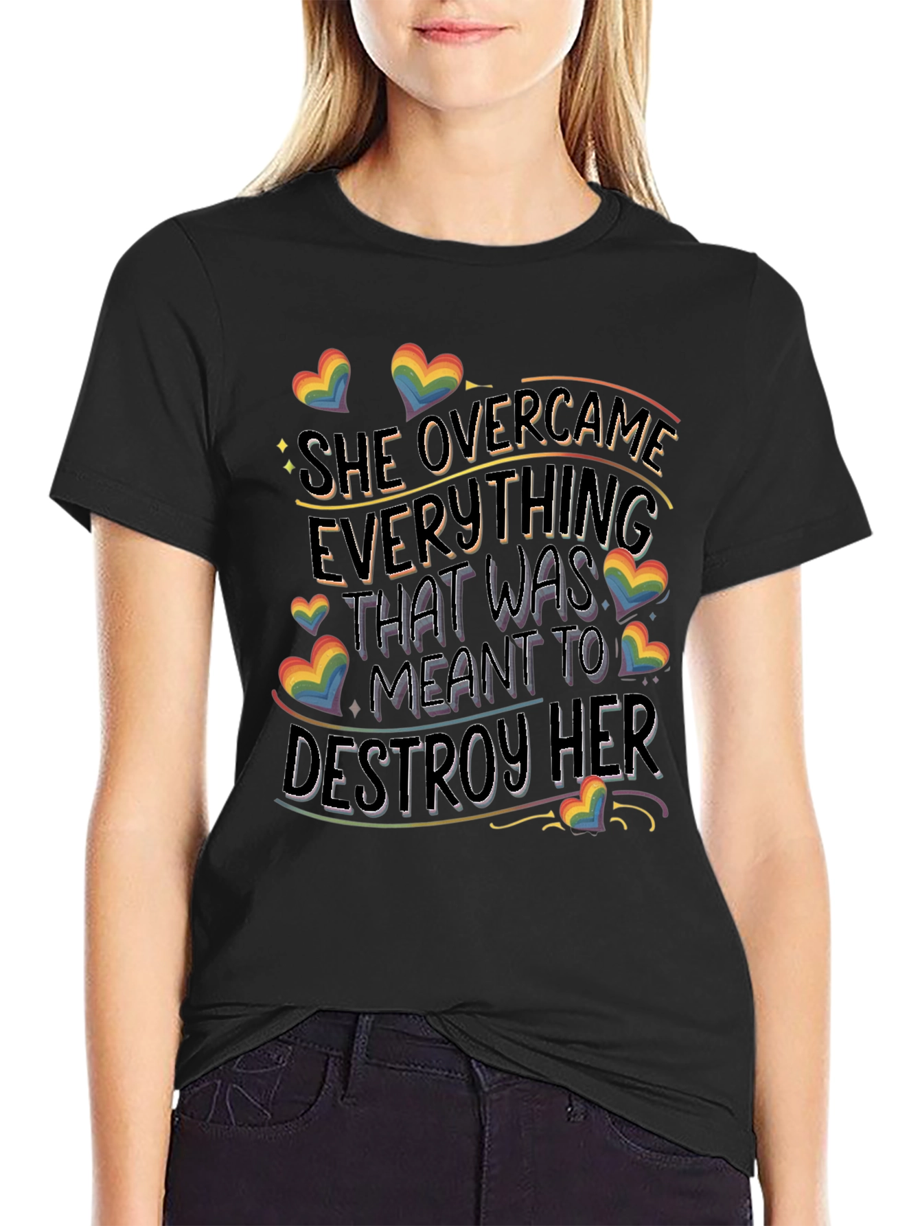 She Overcame T-Shirt | Pride LGBTQ+ Rainbow Heart