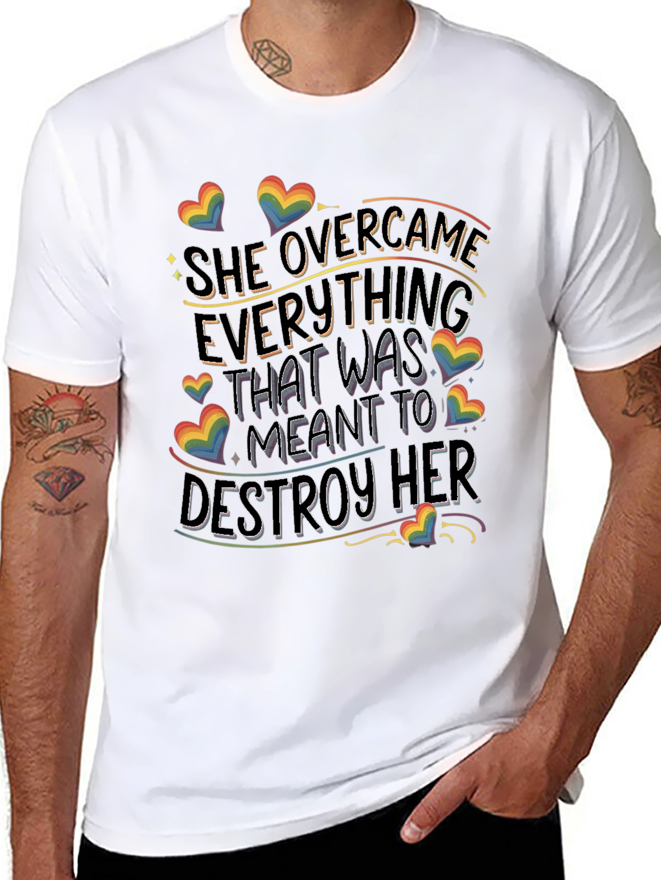 She Overcame T-Shirt | Pride LGBTQ+ Rainbow Heart