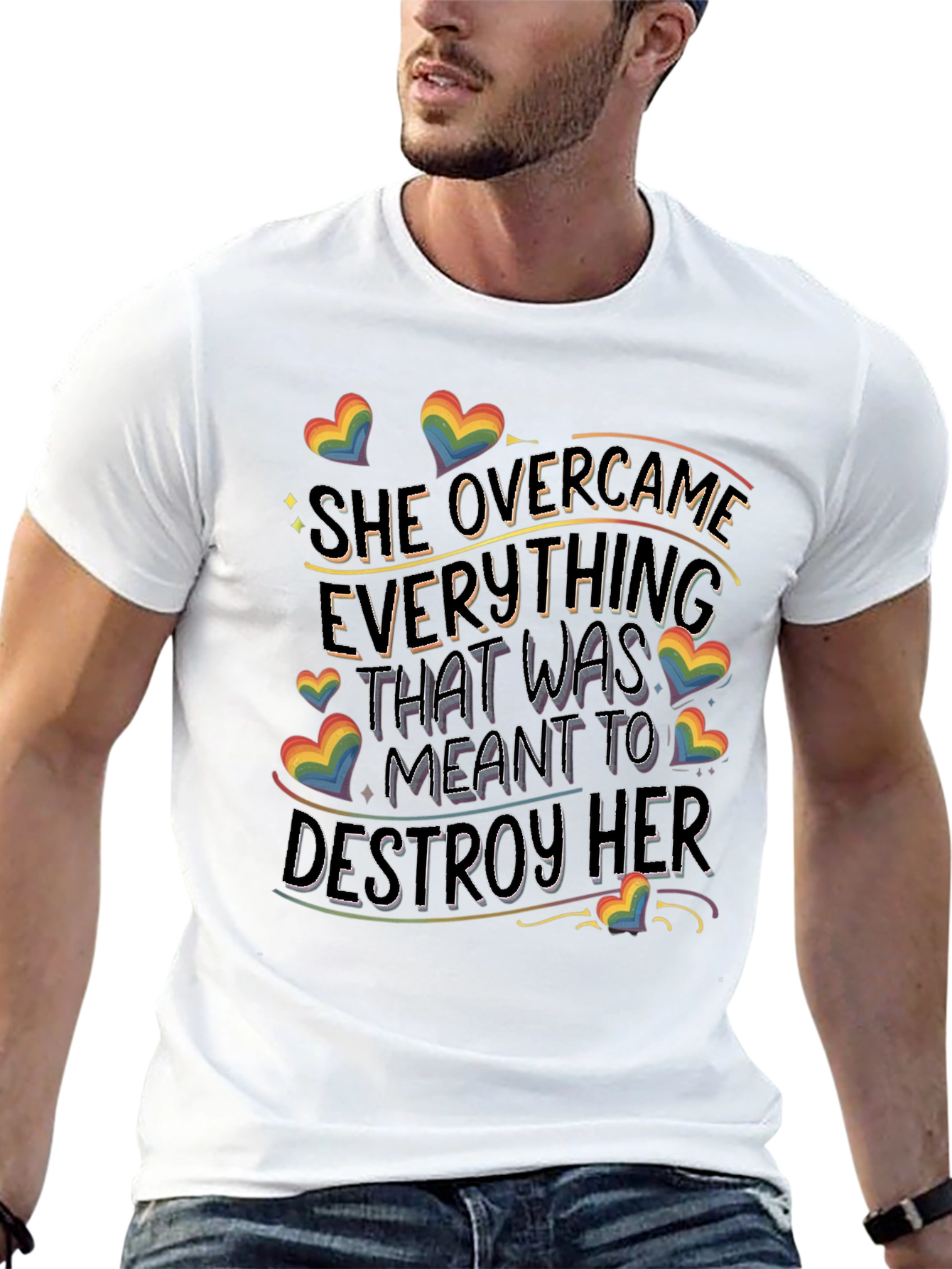 She Overcame T-Shirt | Pride LGBTQ+ Rainbow Heart
