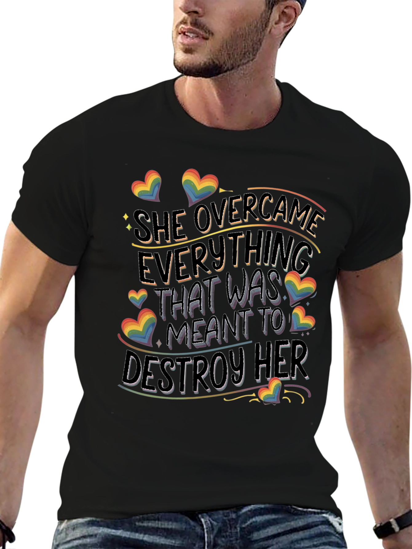She Overcame T-Shirt | Pride LGBTQ+ Rainbow Heart