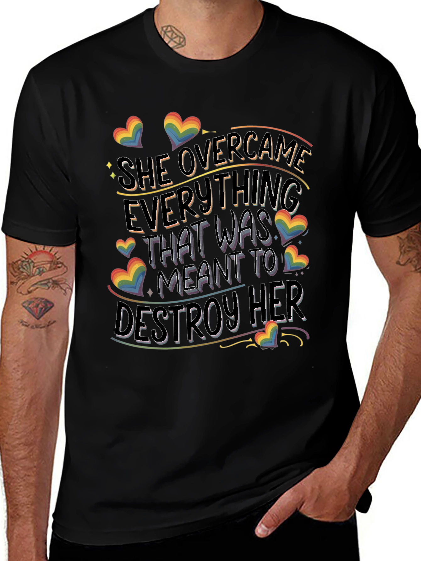 She Overcame T-Shirt | Pride LGBTQ+ Rainbow Heart