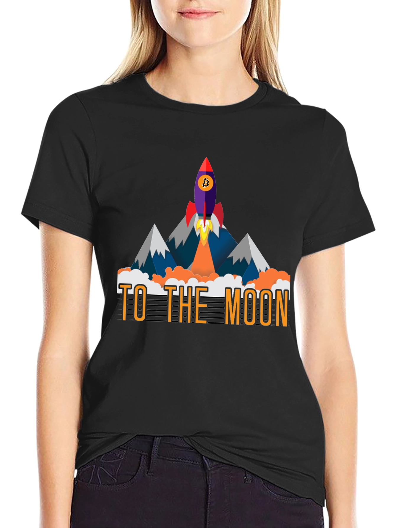 To The Moon Bitcoin Rocket Graphic Tee