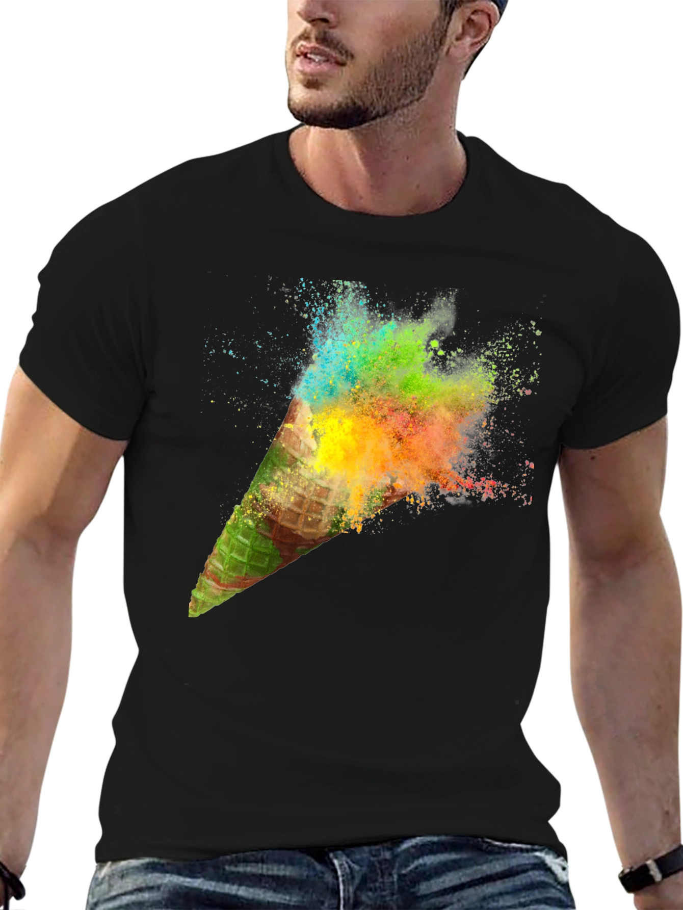Mens Black Ice Cream Cone Explosion Graphic Tee