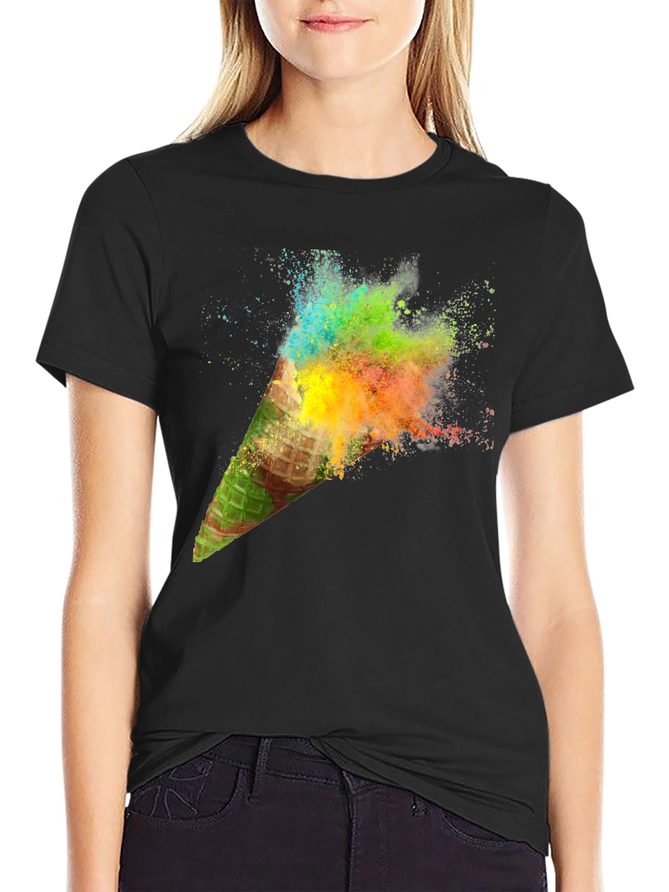 Mens Black Ice Cream Cone Explosion Graphic Tee