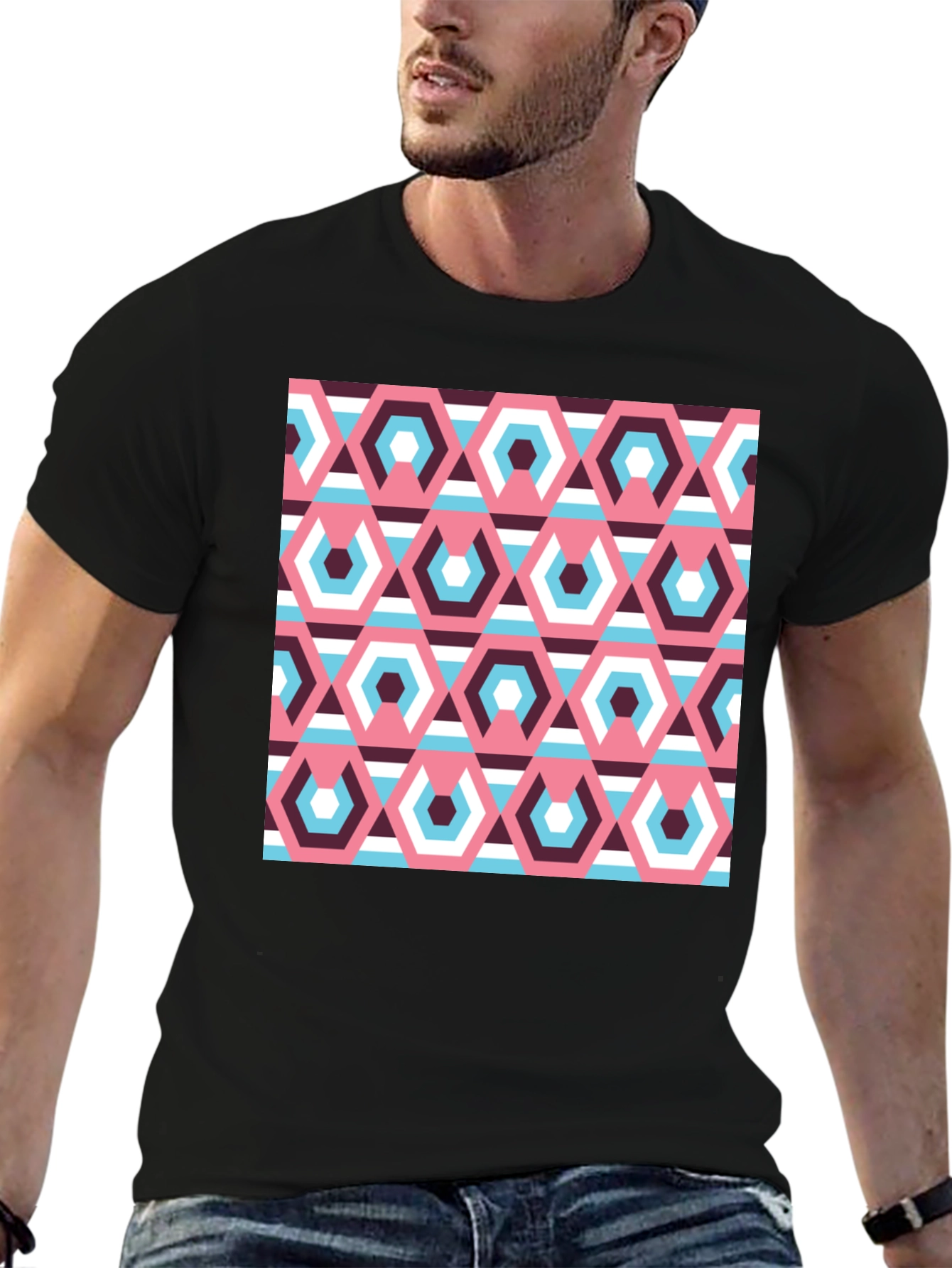 Retro Geometric Hexagon Pattern T-Shirt