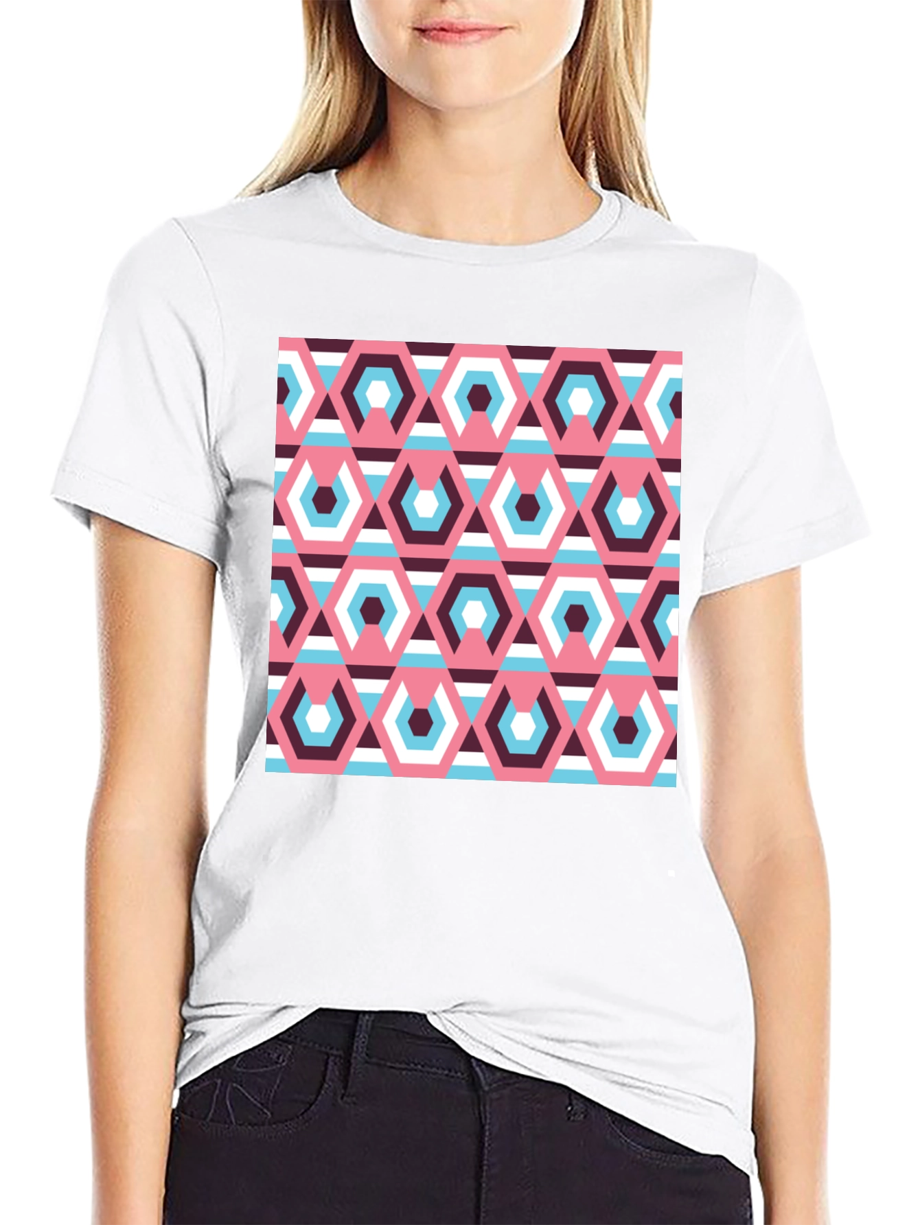 Retro Geometric Hexagon Pattern T-Shirt