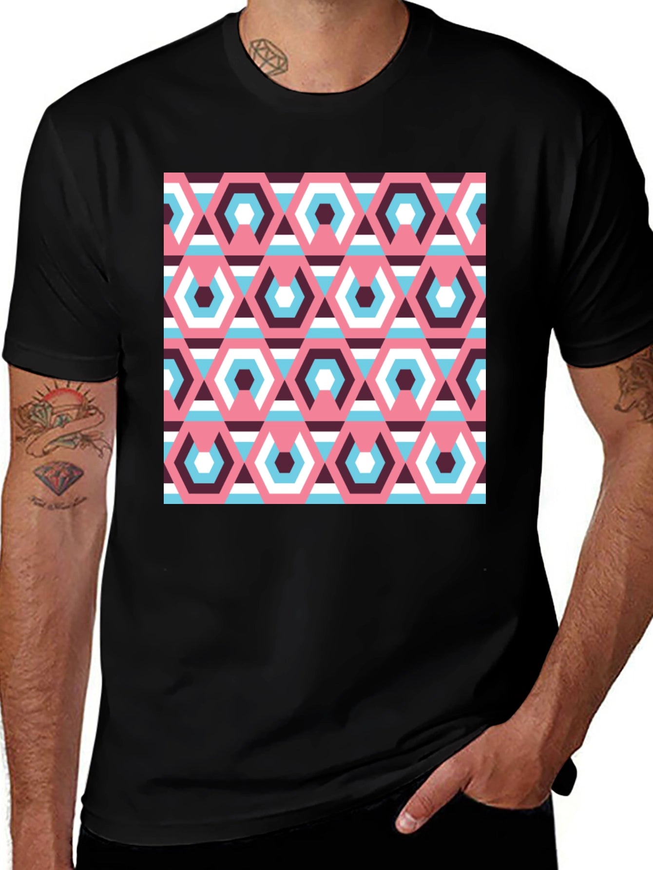 Retro Geometric Hexagon Pattern T-Shirt