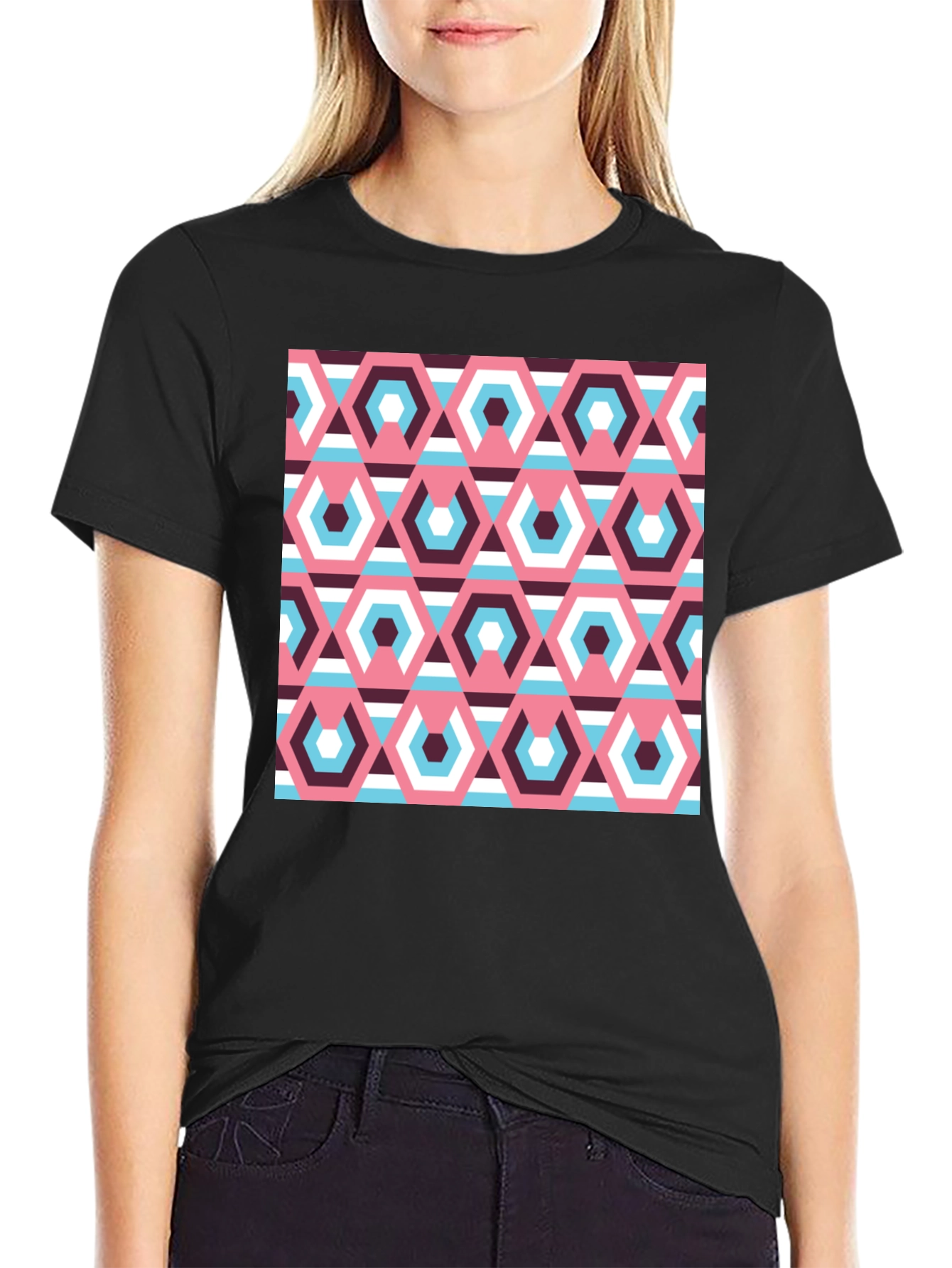 Retro Geometric Hexagon Pattern T-Shirt