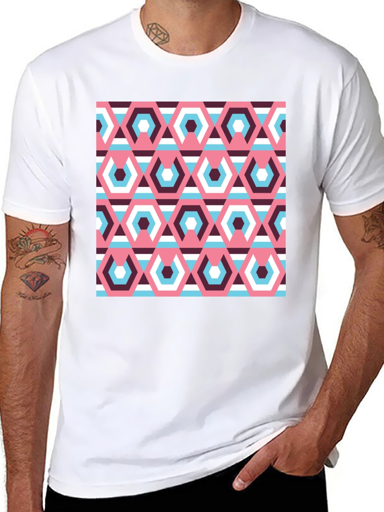 Retro Geometric Hexagon Pattern T-Shirt