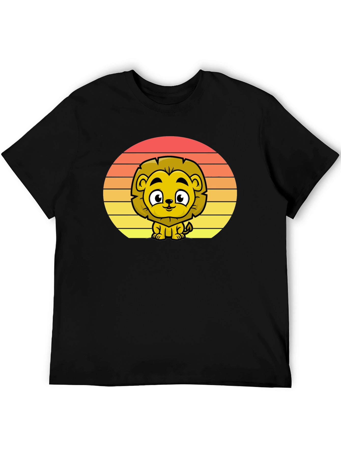 Cute Lion Sunset Graphic Tee - Black T-Shirt