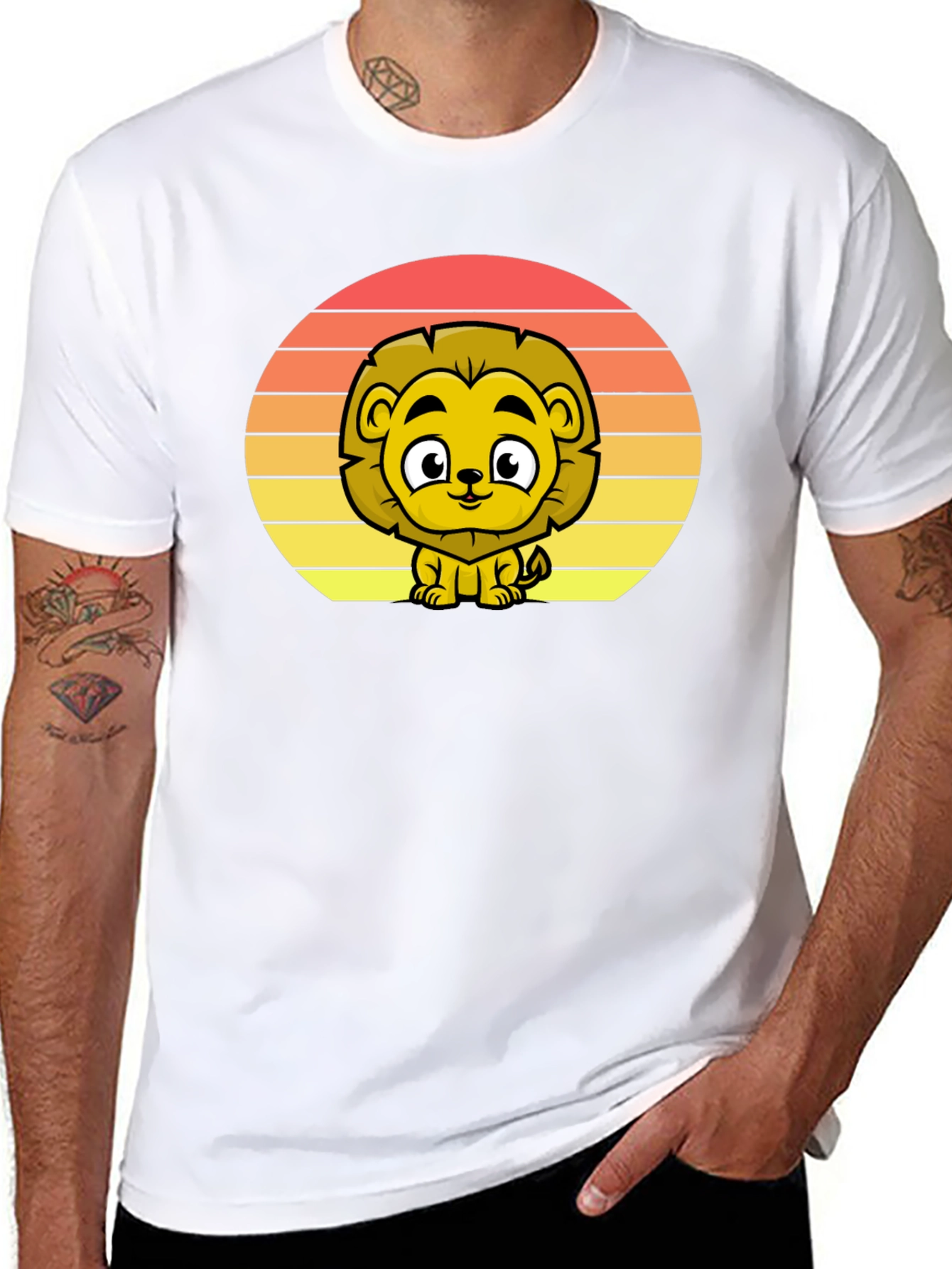 Cute Lion Sunset Graphic Tee - Black T-Shirt
