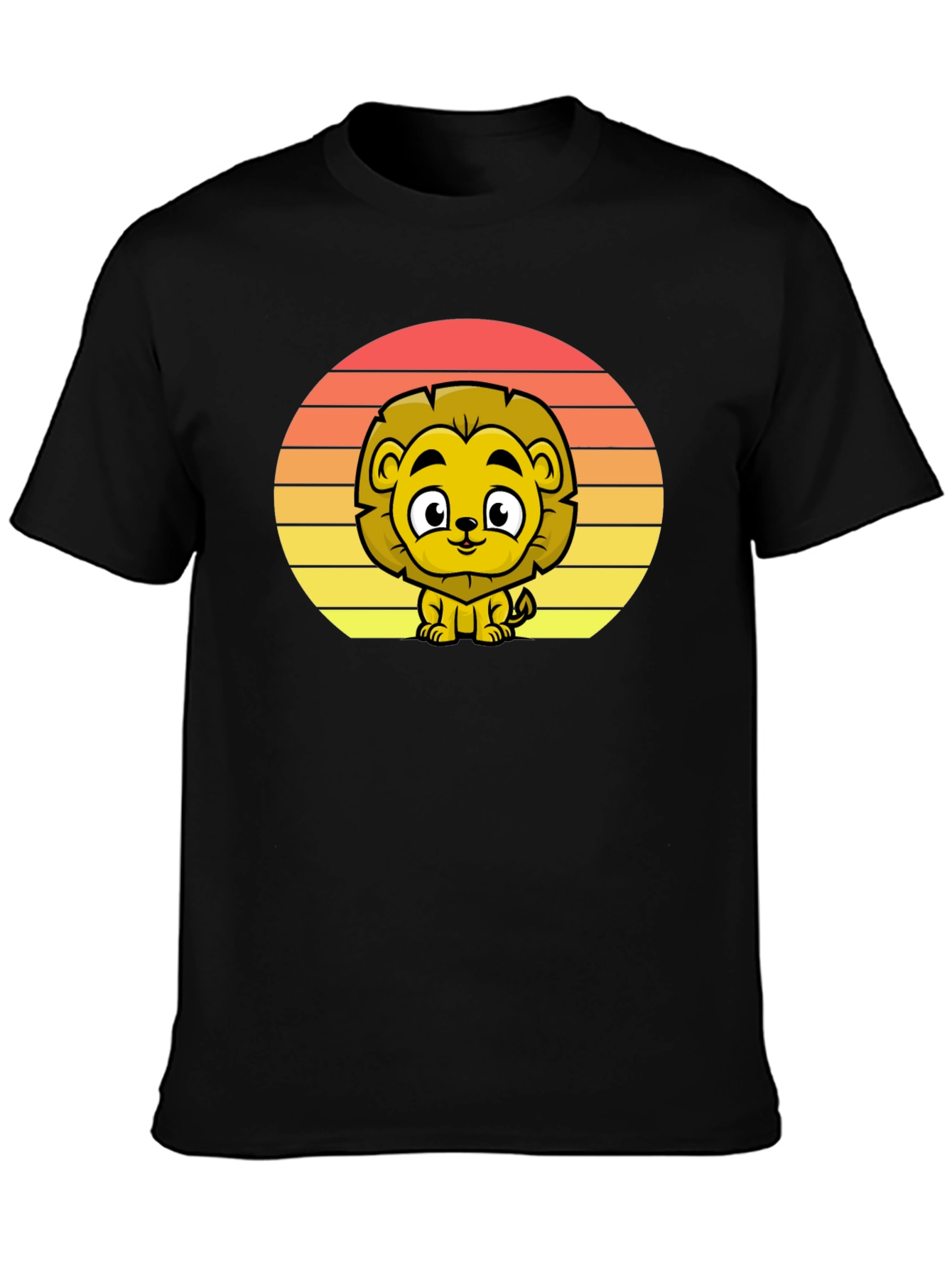 Cute Lion Sunset Graphic Tee - Black T-Shirt