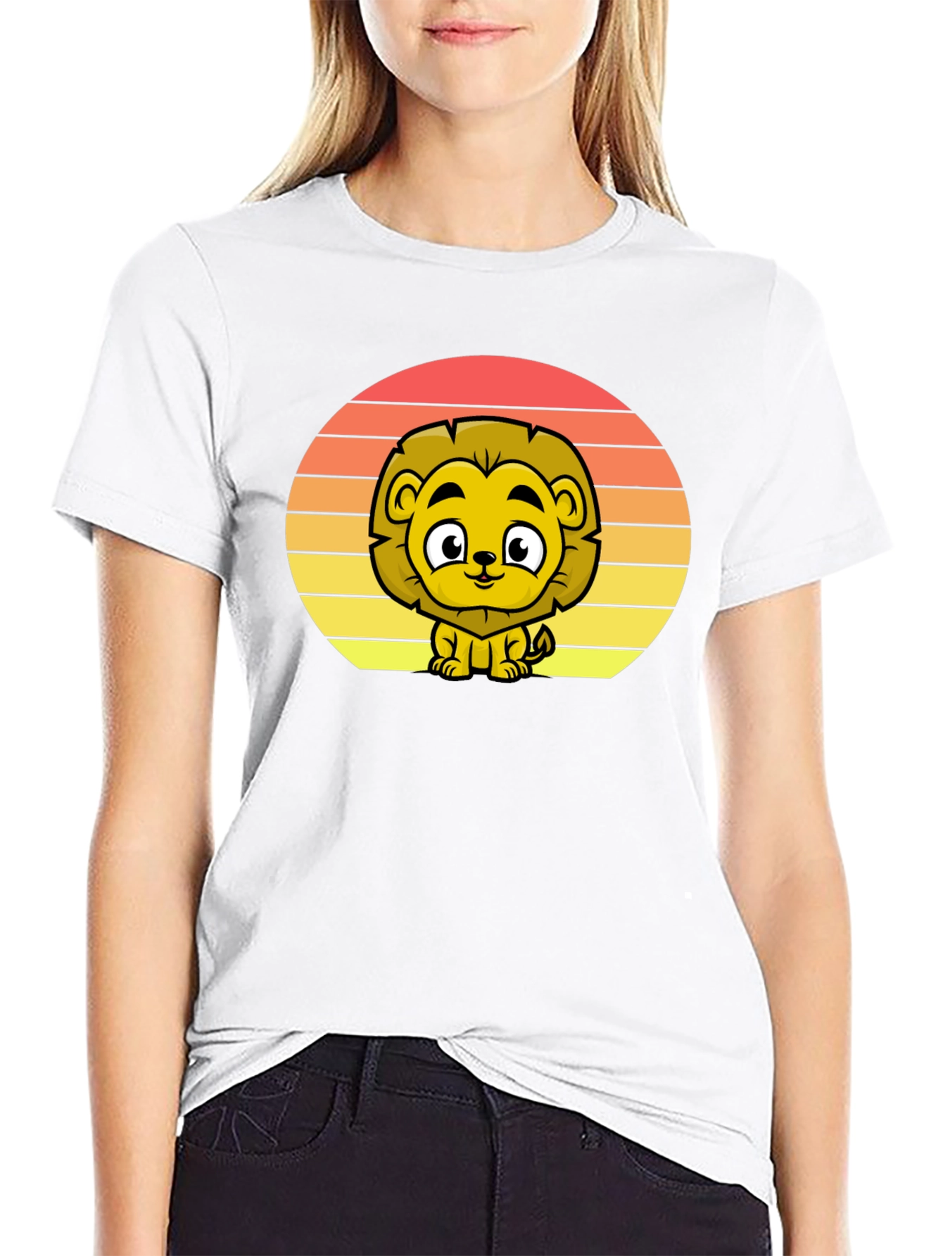 Cute Lion Sunset Graphic Tee - Black T-Shirt