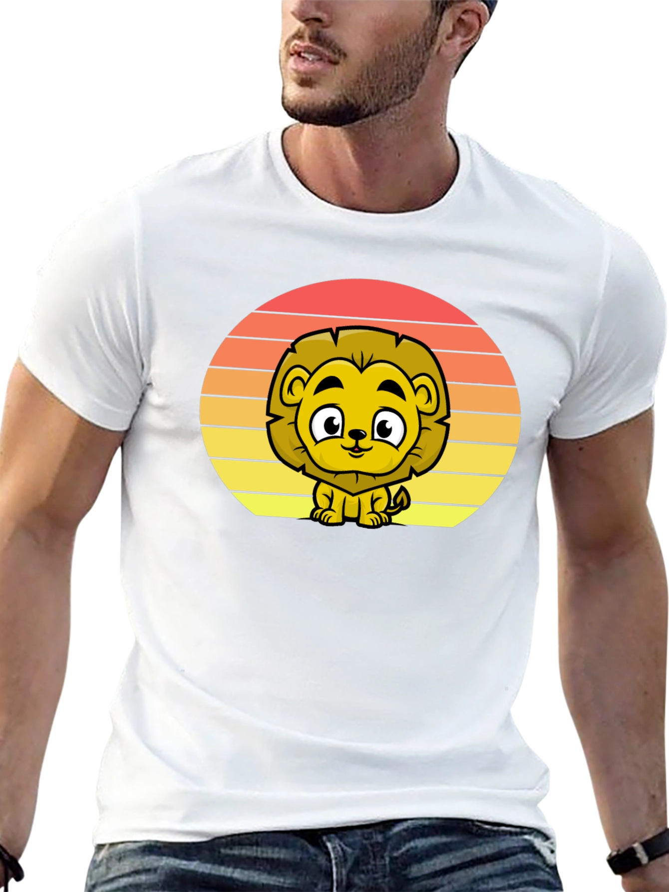 Cute Lion Sunset Graphic Tee - Black T-Shirt