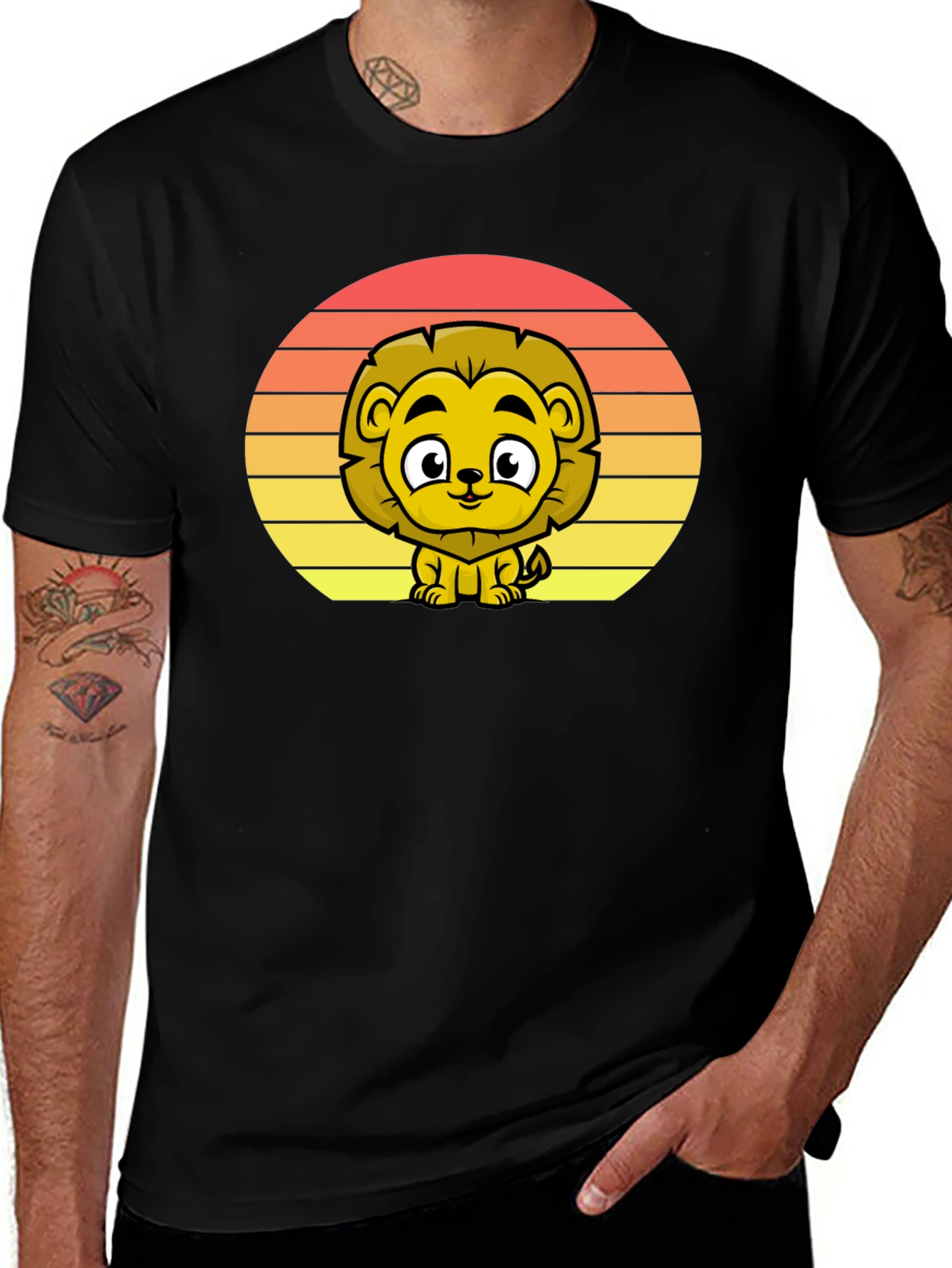 Cute Lion Sunset Graphic Tee - Black T-Shirt