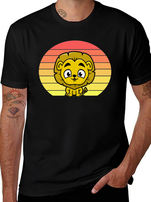 Cute Lion Sunset Graphic Tee - Black T-Shirt