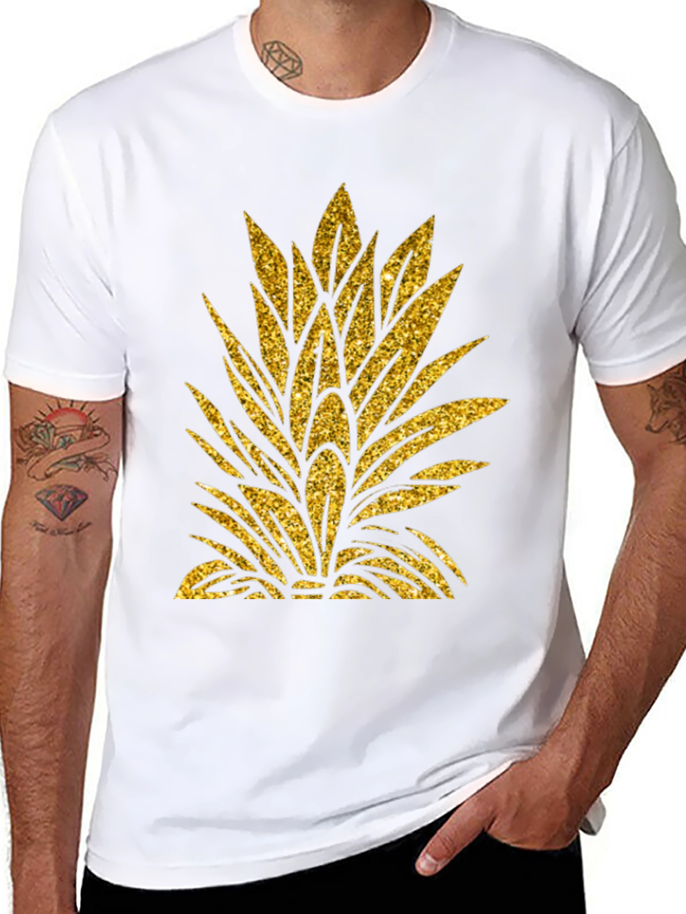 Gold Pineapple Leaf Graphic T-Shirt