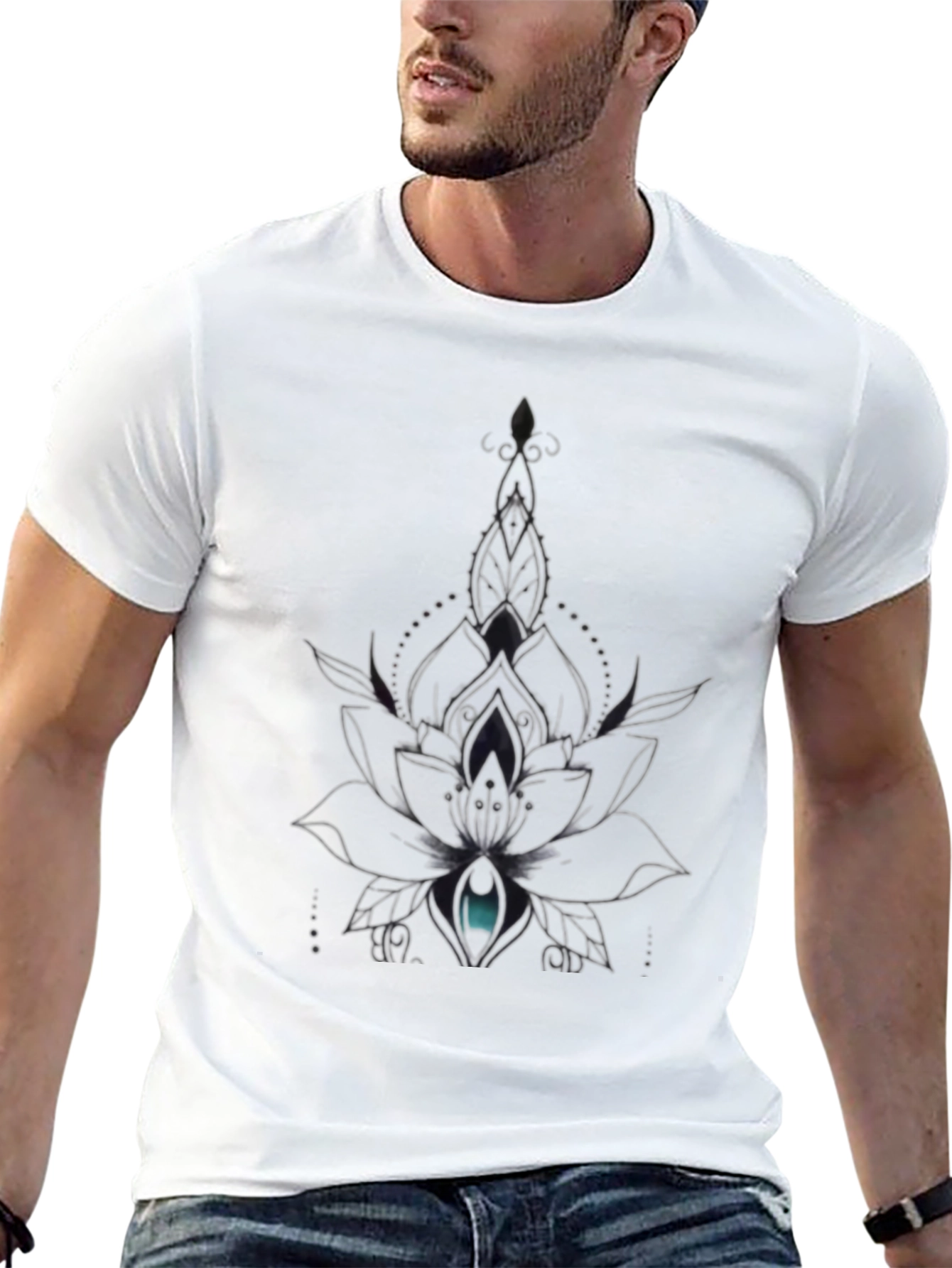 Black T-Shirt with Lotus Eye Design