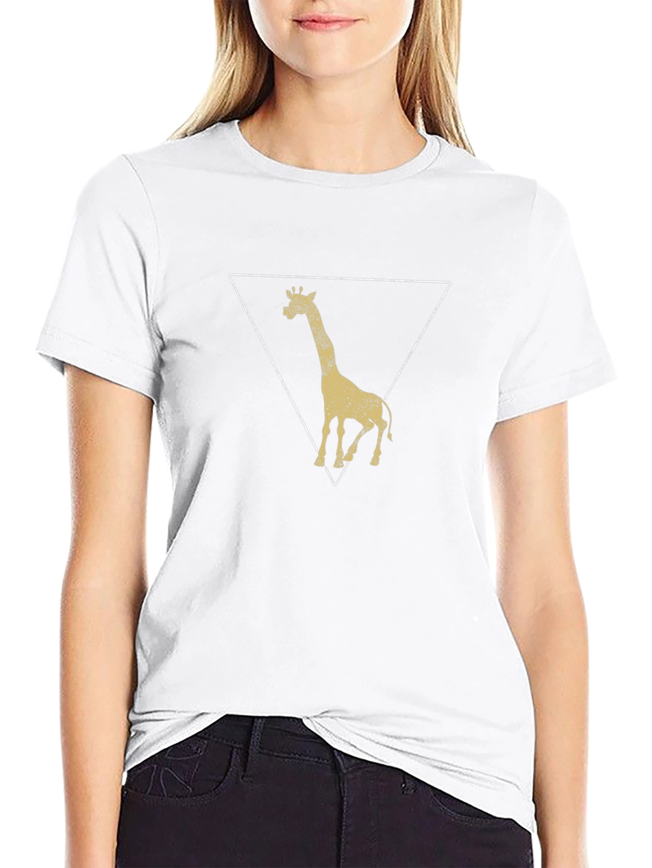 Giraffe Triangle Graphic Tee - Black Cotton T-Shirt
