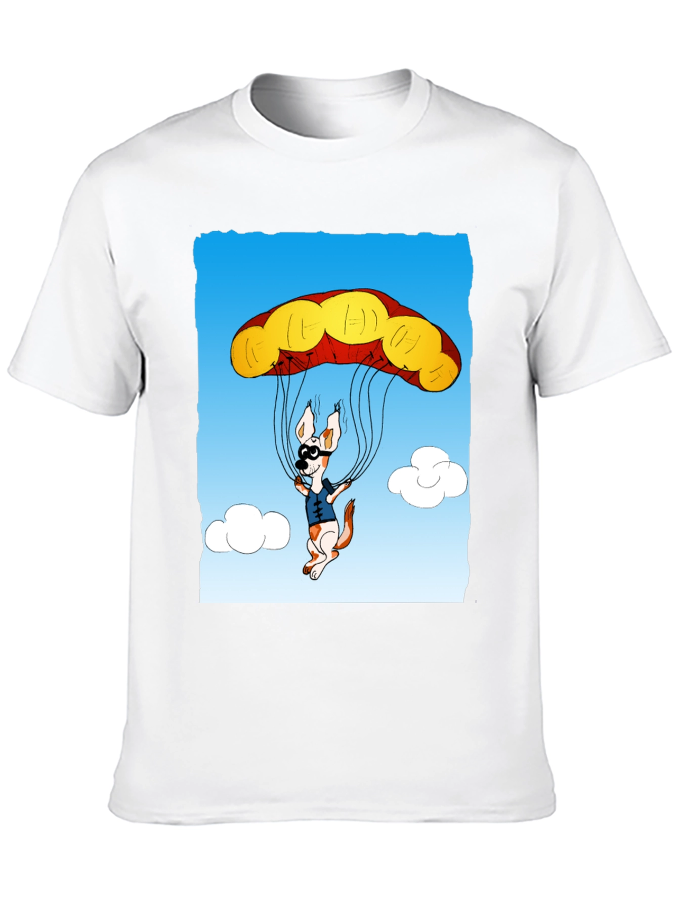 Parachuting Dog Graphic Tee - Black Cotton T-Shirt
