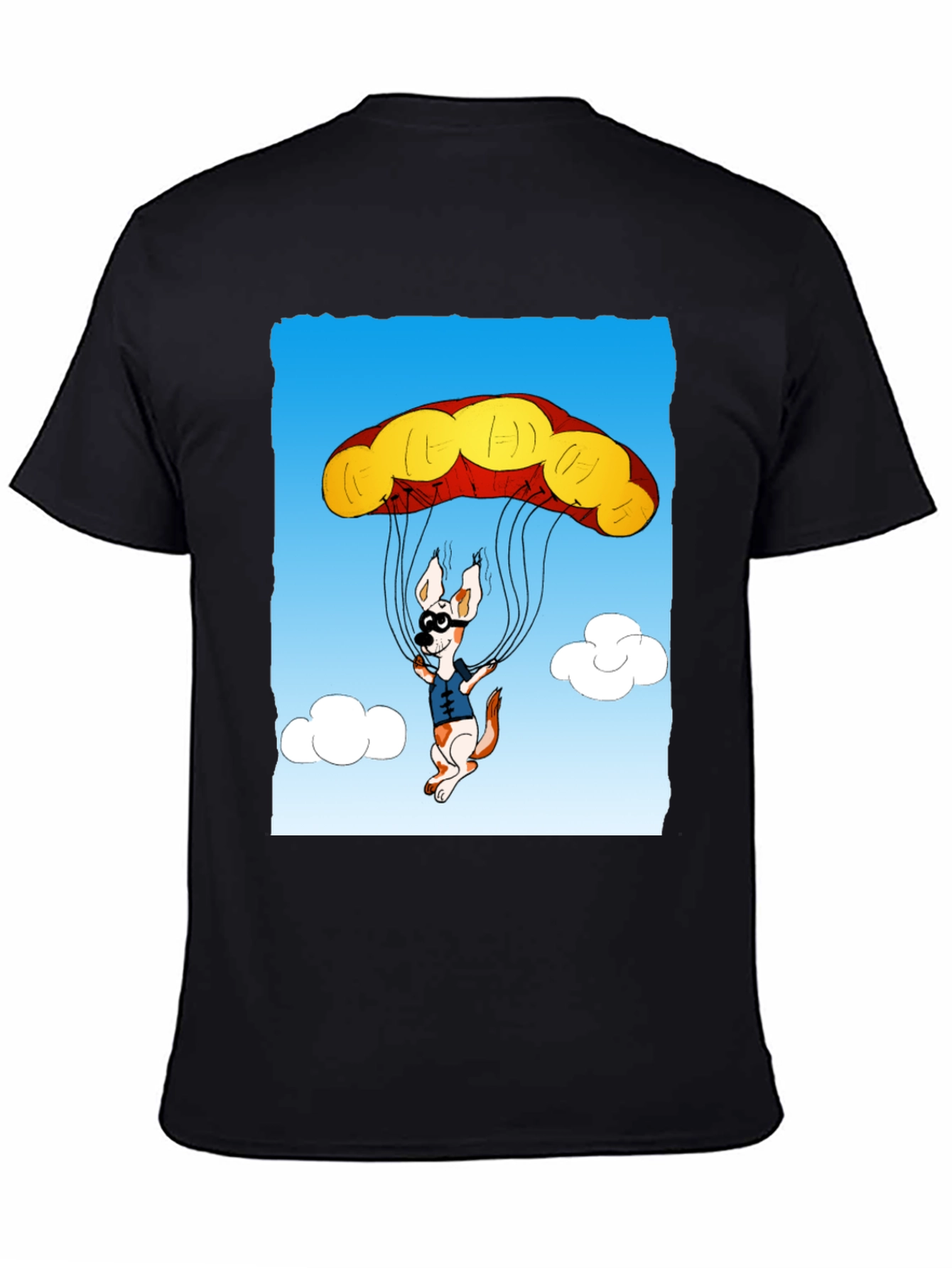Parachuting Dog Graphic Tee - Black Cotton T-Shirt