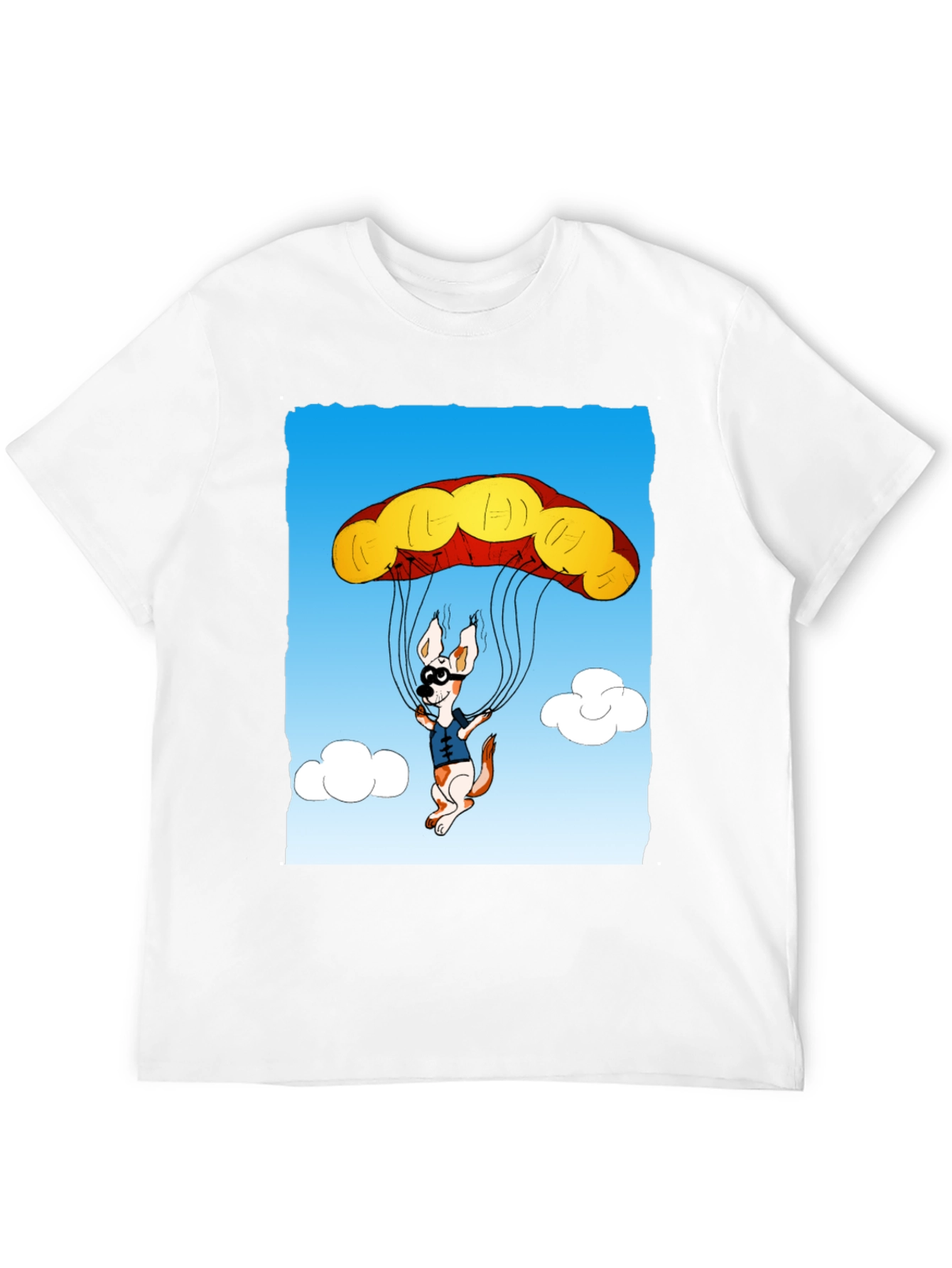 Parachuting Dog Graphic Tee - Black Cotton T-Shirt