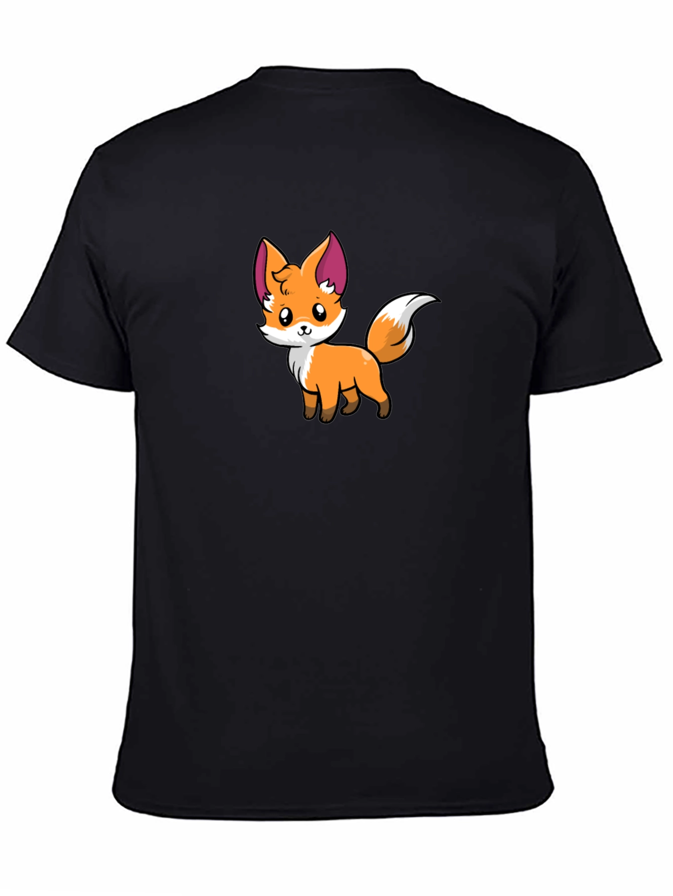 Cute Cartoon Fox Graphic Black T-Shirt