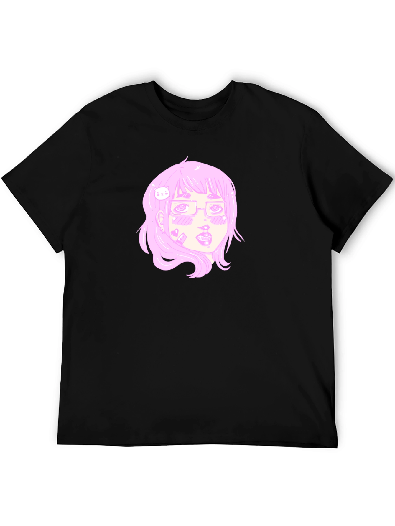 Anime Girl Graphic Tee - Black Cotton T-Shirt