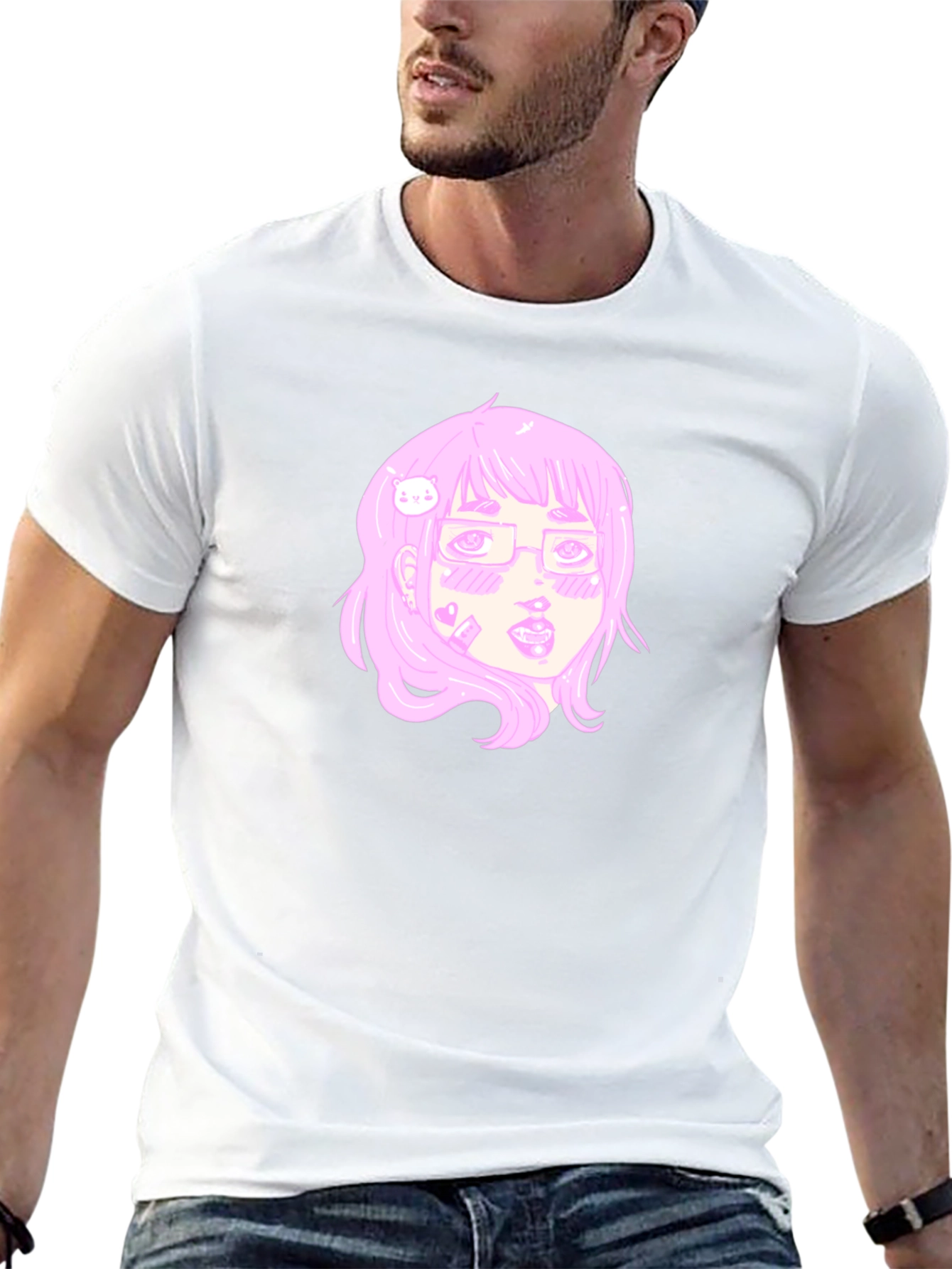 Anime Girl Graphic Tee - Black Cotton T-Shirt