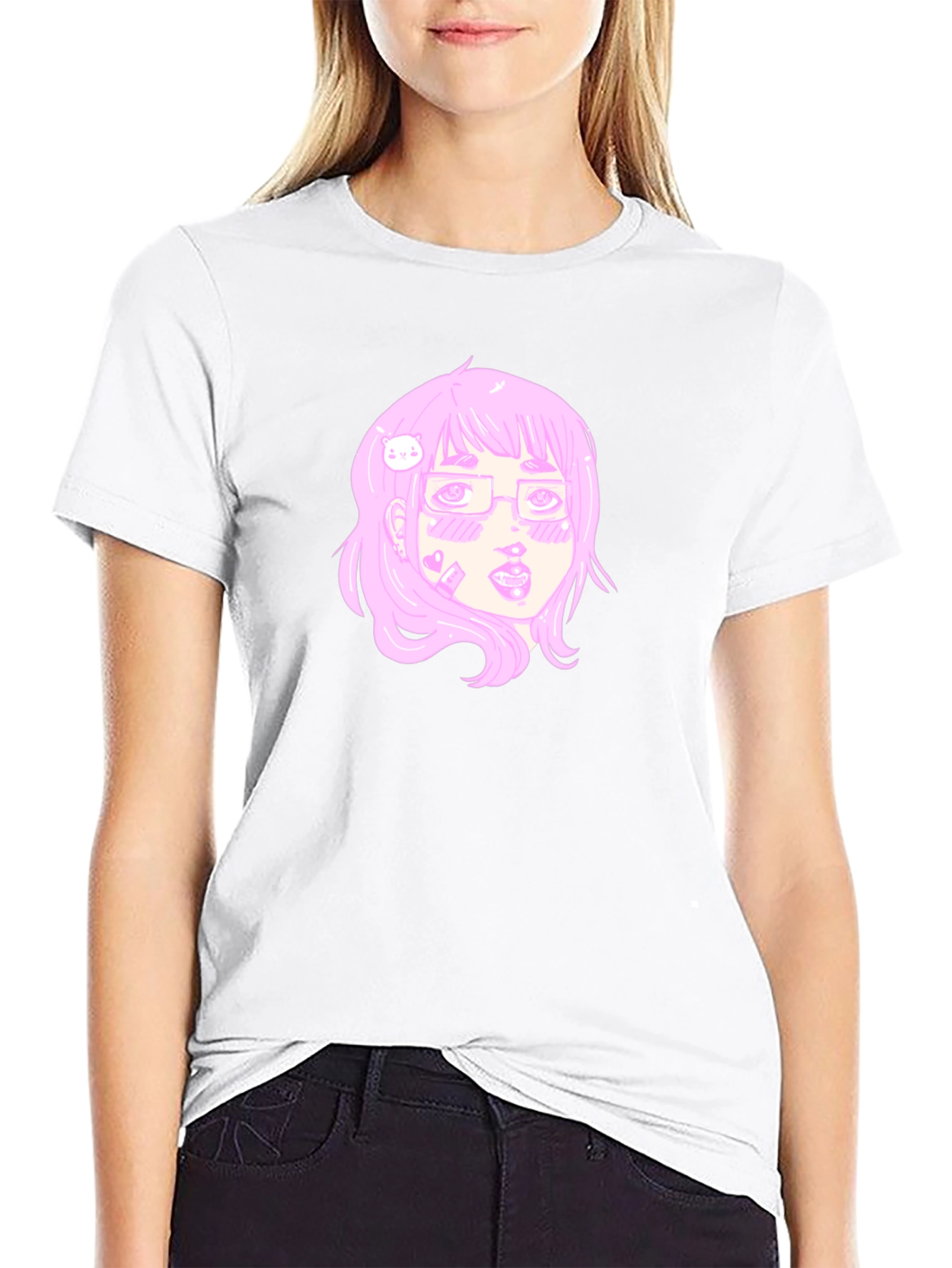 Anime Girl Graphic Tee - Black Cotton T-Shirt