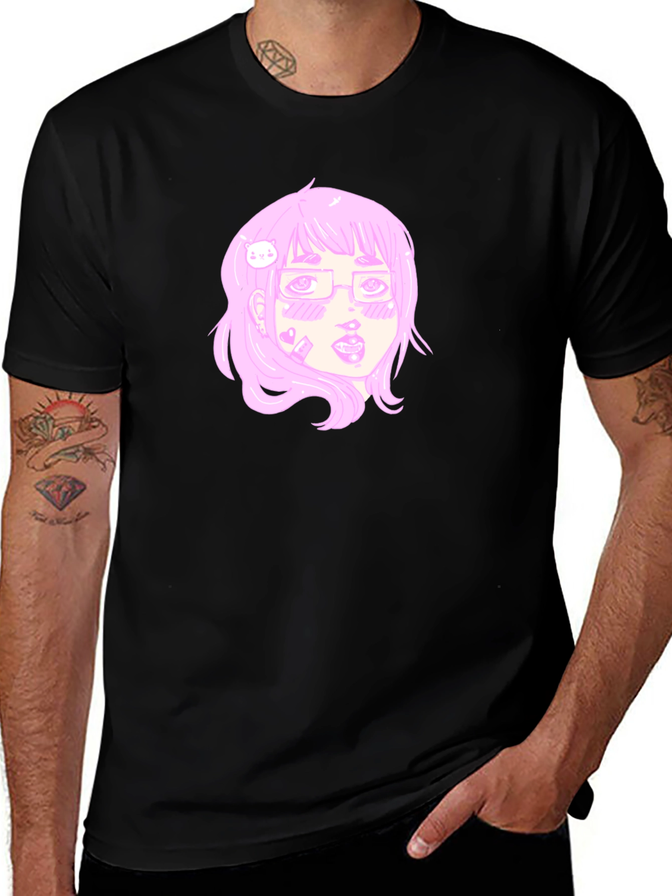Anime Girl Graphic Tee - Black Cotton T-Shirt